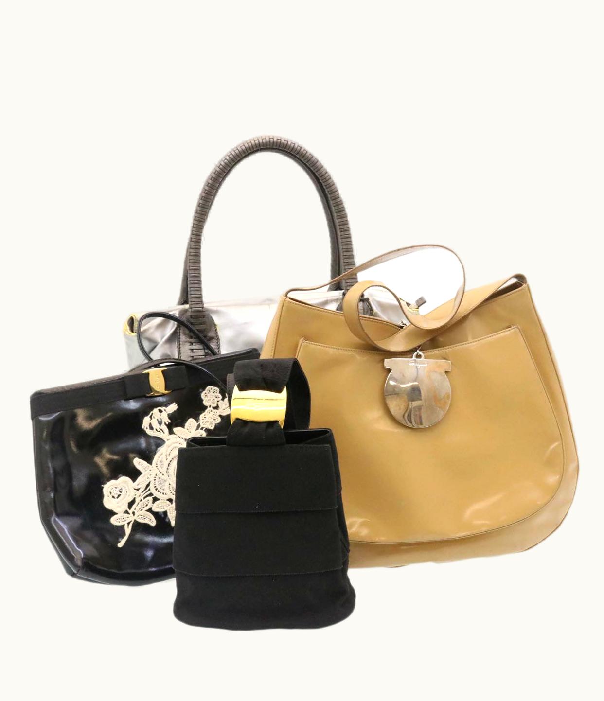 Salvatore Ferragamo Salvatore Ferragamo Vala Shoulder Tote Bag Enamel 4Set Black Beige