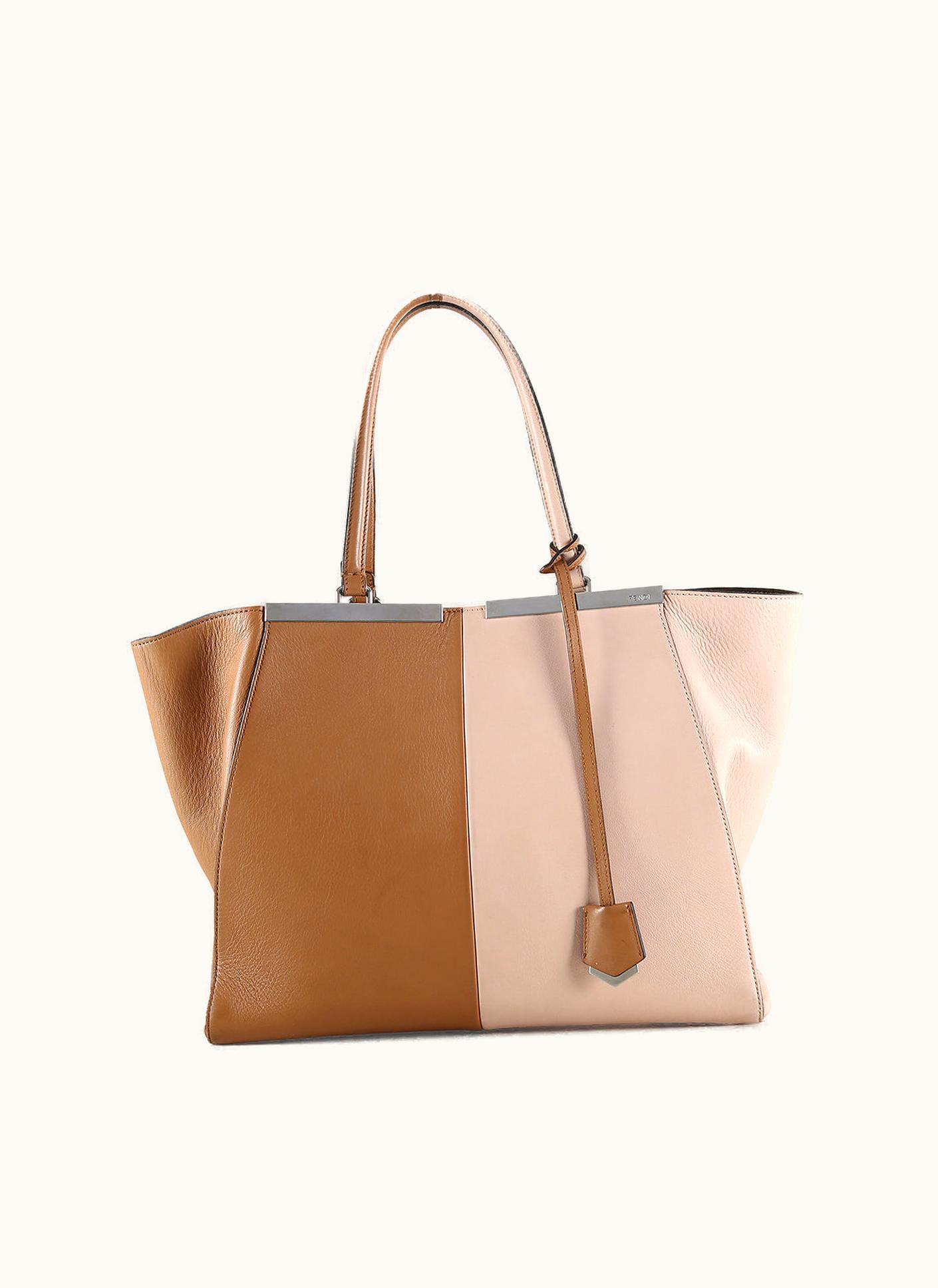 Fendi Fendi Tan & Nude Bicolor Leather Trois Jours Shoulder Bag
