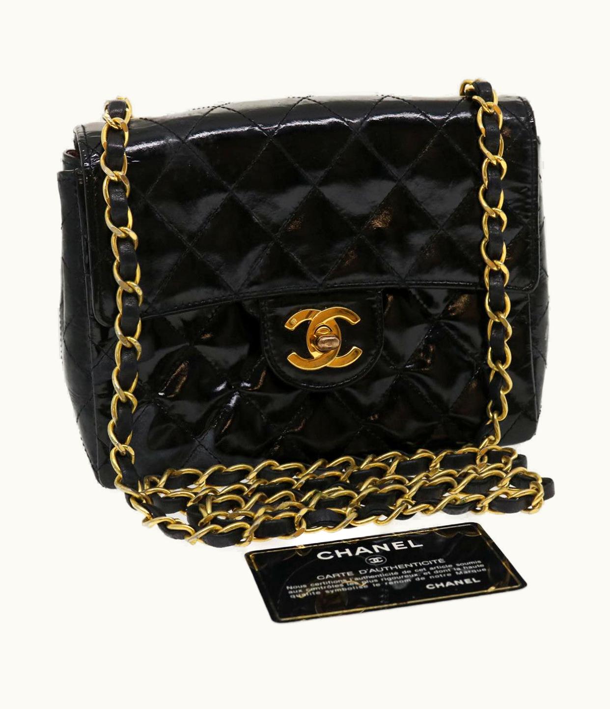 Chanel Chanel Mini Matelasse Chain Flap Shoulder Bag Enamel Black Gold CC