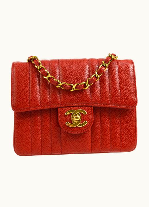 Chanel Chanel 1991-1994 Red Caviar Skin Vertical Classic Square Flap Mini Ao11085