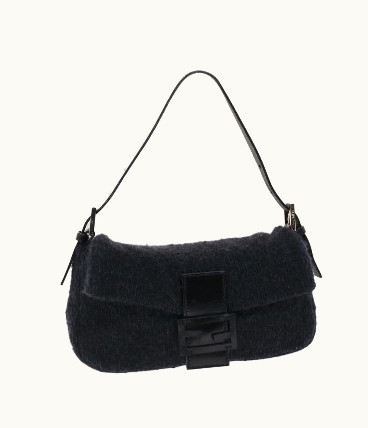 Fendi Fendi Mamma Baguette Shoulder Bag Wool Black