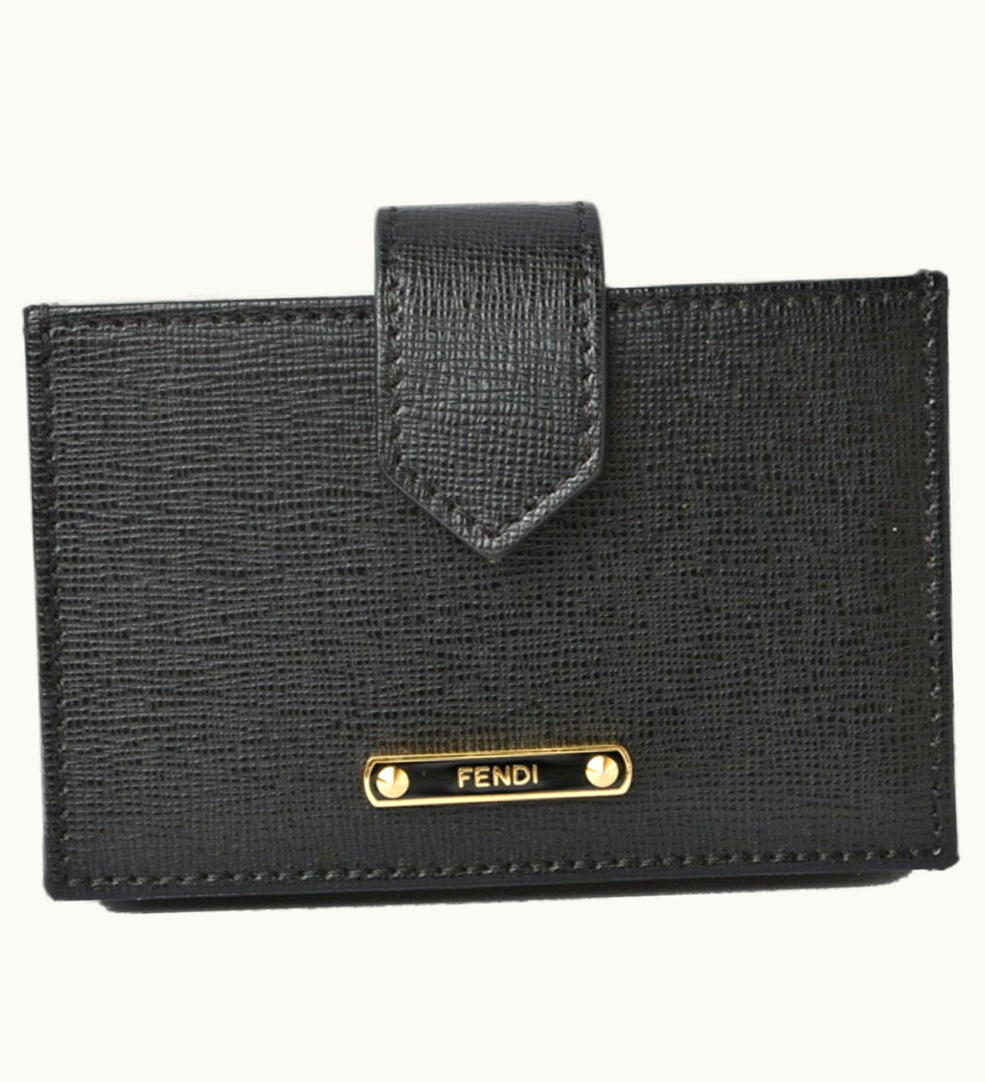 Fendi Fendi Card Case Business Holder Fendi Leather Black Gold