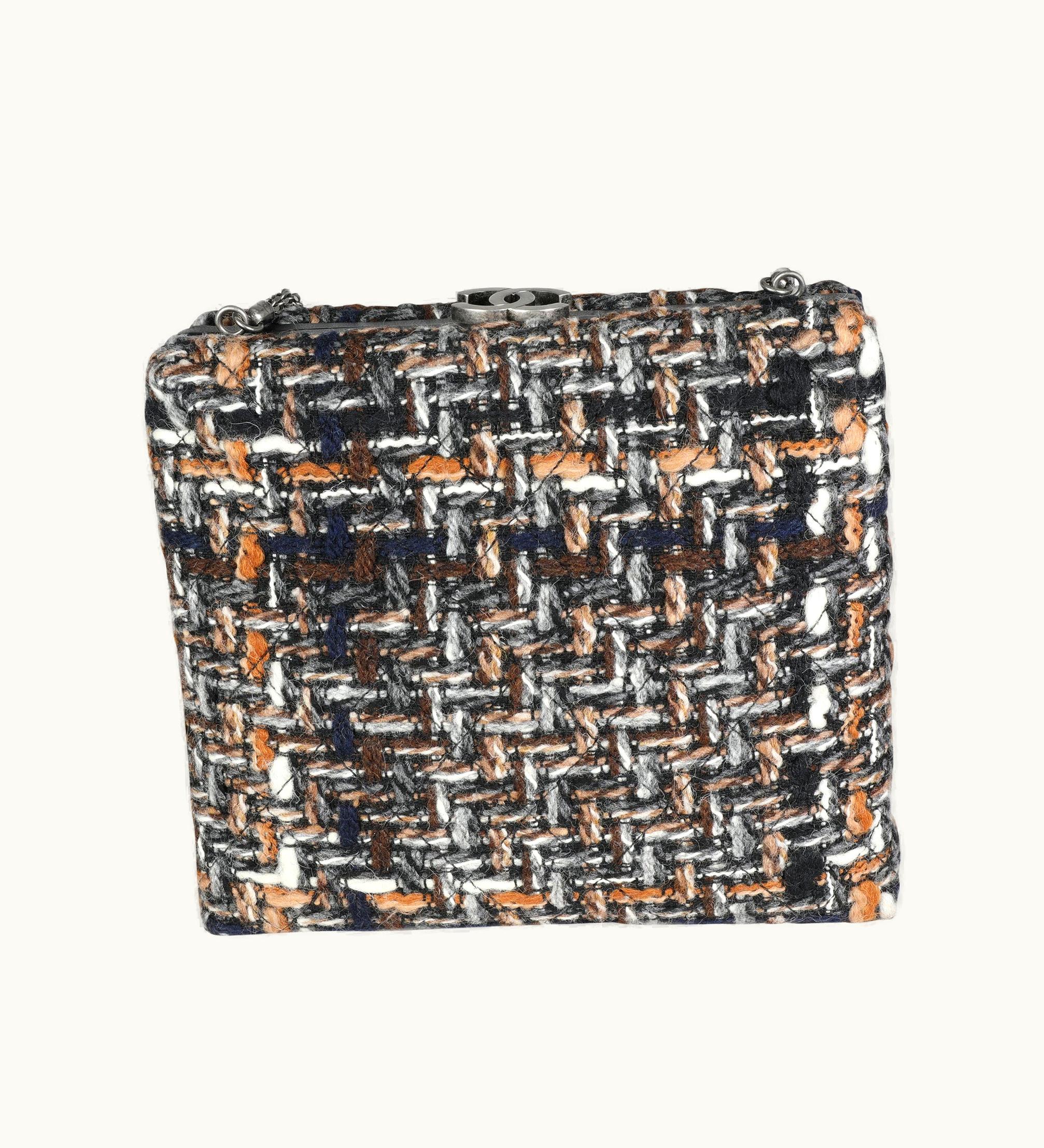 Chanel Chanel Black Leather & Multicolor Tweed Il Quadrato Box Shoulder Bag