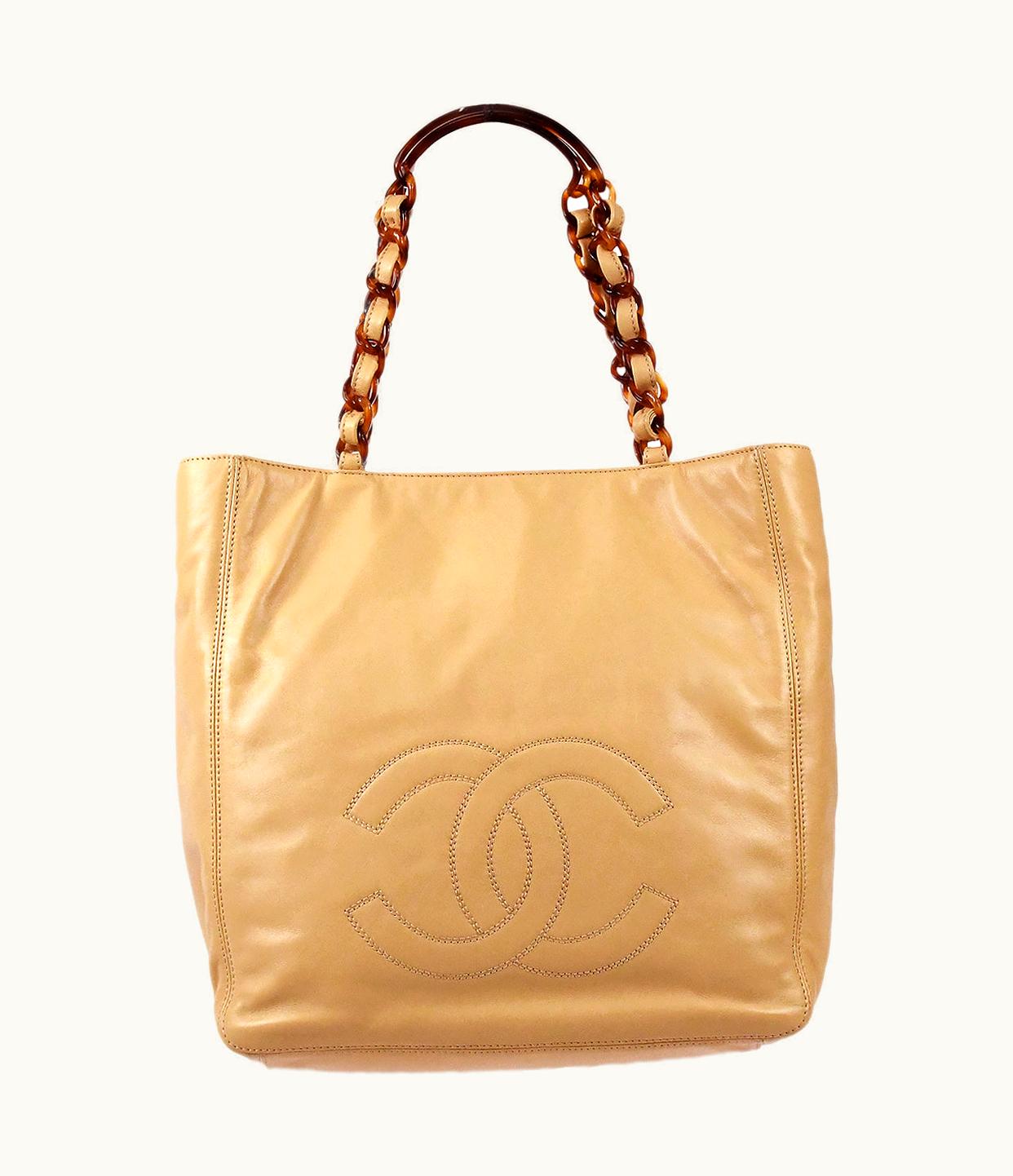Chanel Chanel Plastic Chain Tote Handbag Beige Lambskin 88355