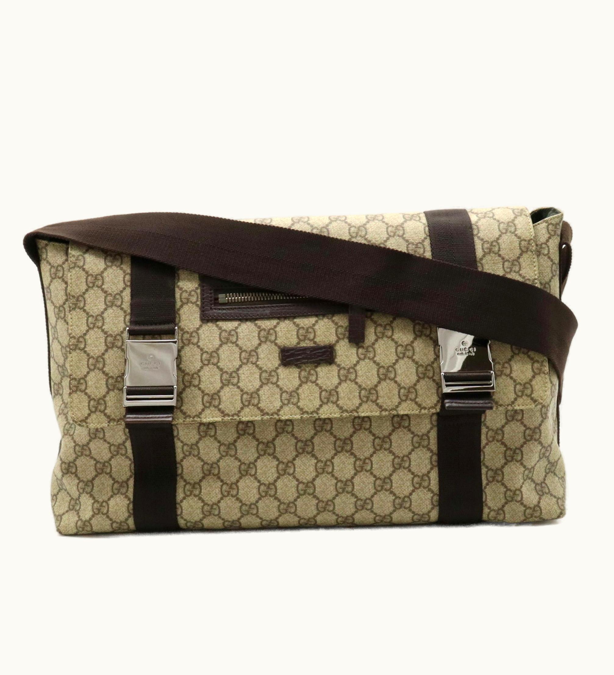 Gucci Gucci GG Plus Shoulder Bag Pvc Leather Khaki Beige Dark Brown 122374