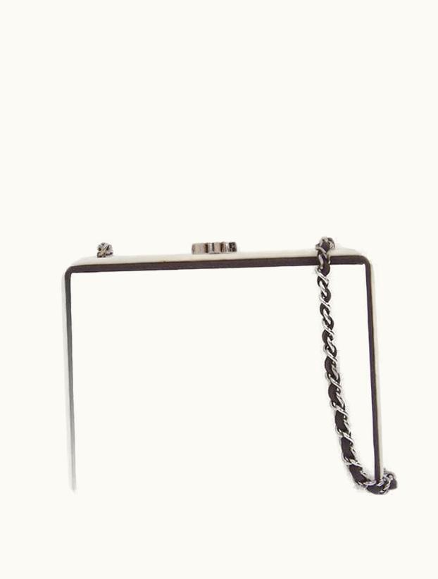 Chanel Chanel Around 2008 Made CC Mark Plate Metal Clasp Mini Chain Bag White/Black