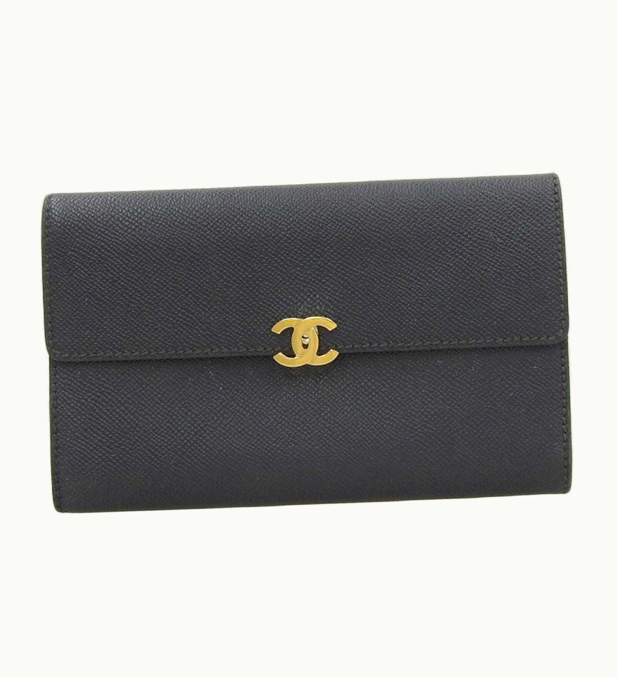 Chanel Chanel Here Mark Tri-Fold Wallet Caviar Skin Black 5 Series