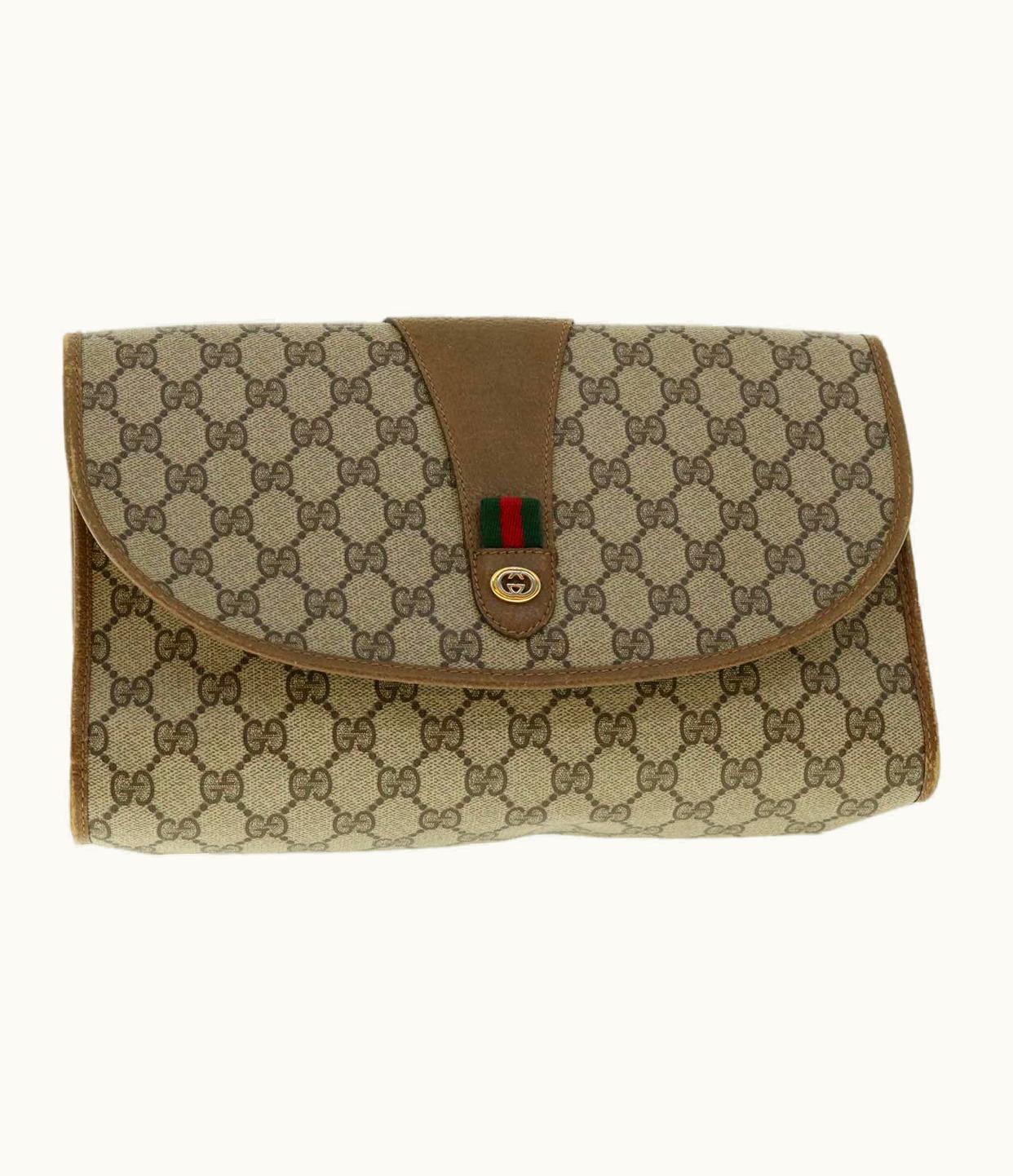Gucci Gucci GG Canvas Web Sherry Line Clutch Bag Beige Red Green 89.01.031