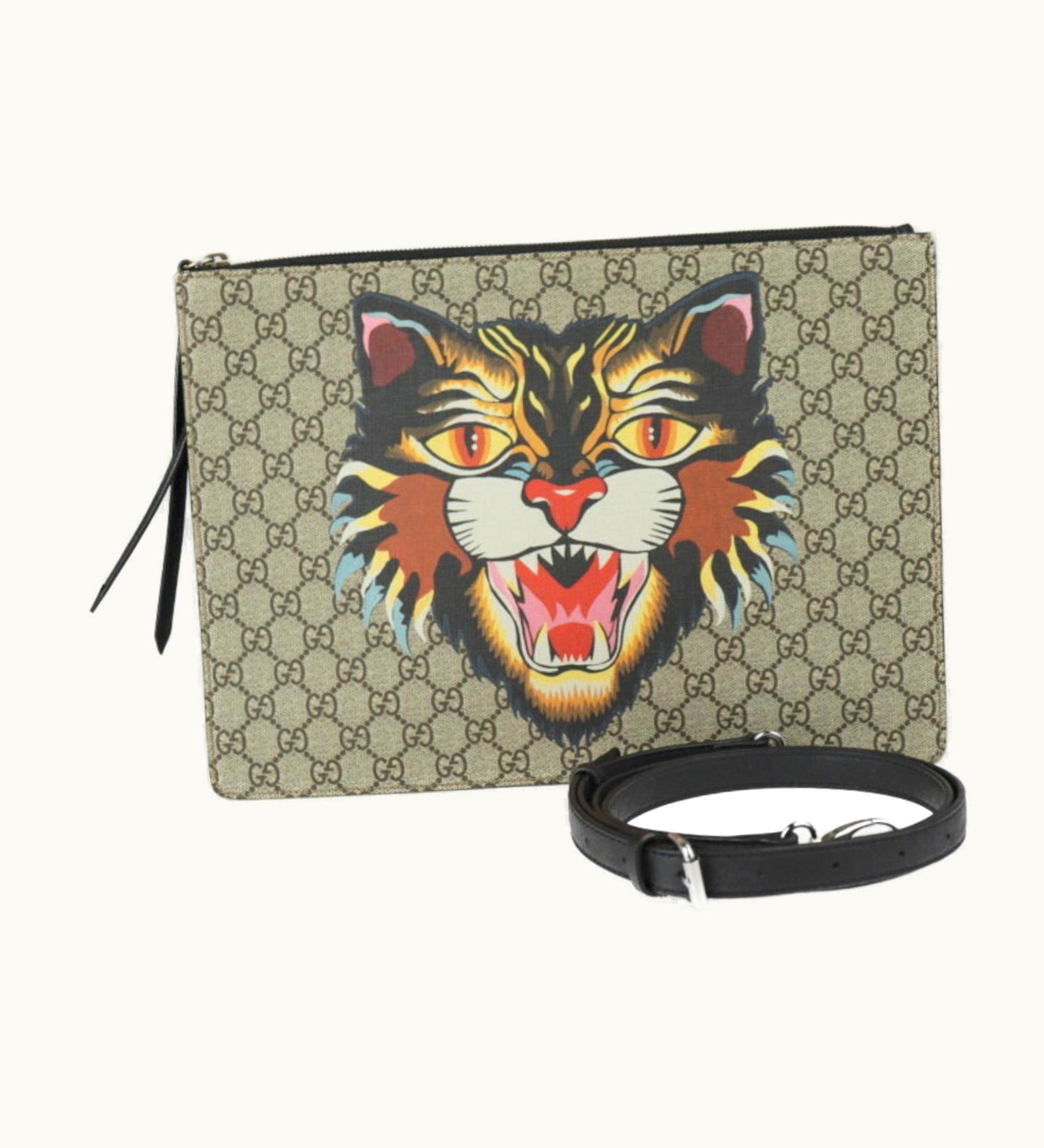 Gucci Gucci Angry Cat Shoulder Bag 429016 GG Supreme Canvas Leather Beige Multicolor 2Way Second Clutch
