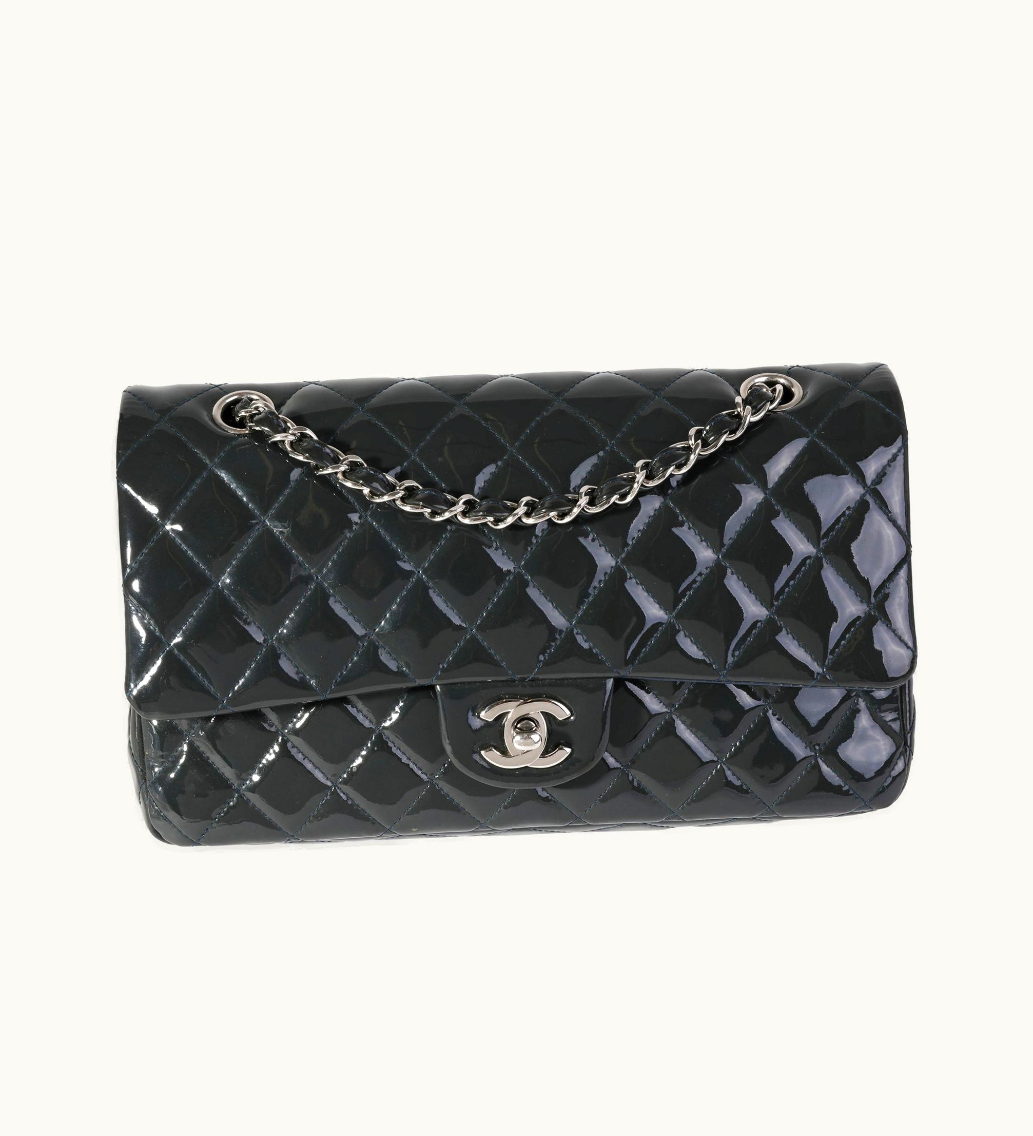Chanel Chanel Shadow & Blue Quilted Patent Leather Medium Classic Double Flap Bag