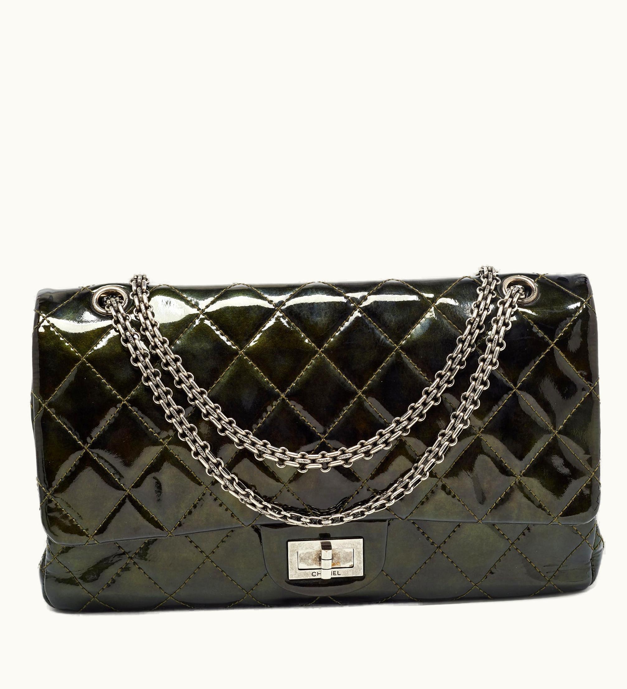 Chanel Chanel Green Quilted Patent Leather Reissue 2.55 Classic 227 Flap Bag