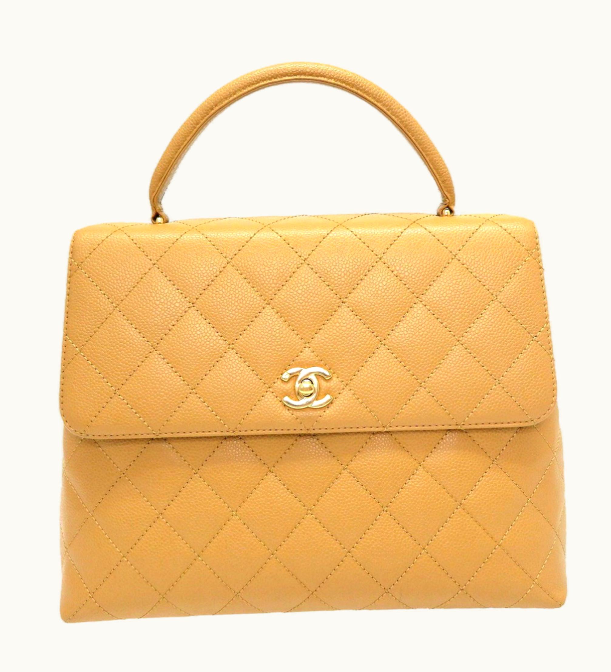 Chanel Chanel Caviar Skin Beige Coco Mark Turn Lock 8S Handbag Bag Brown 0024 Chanel