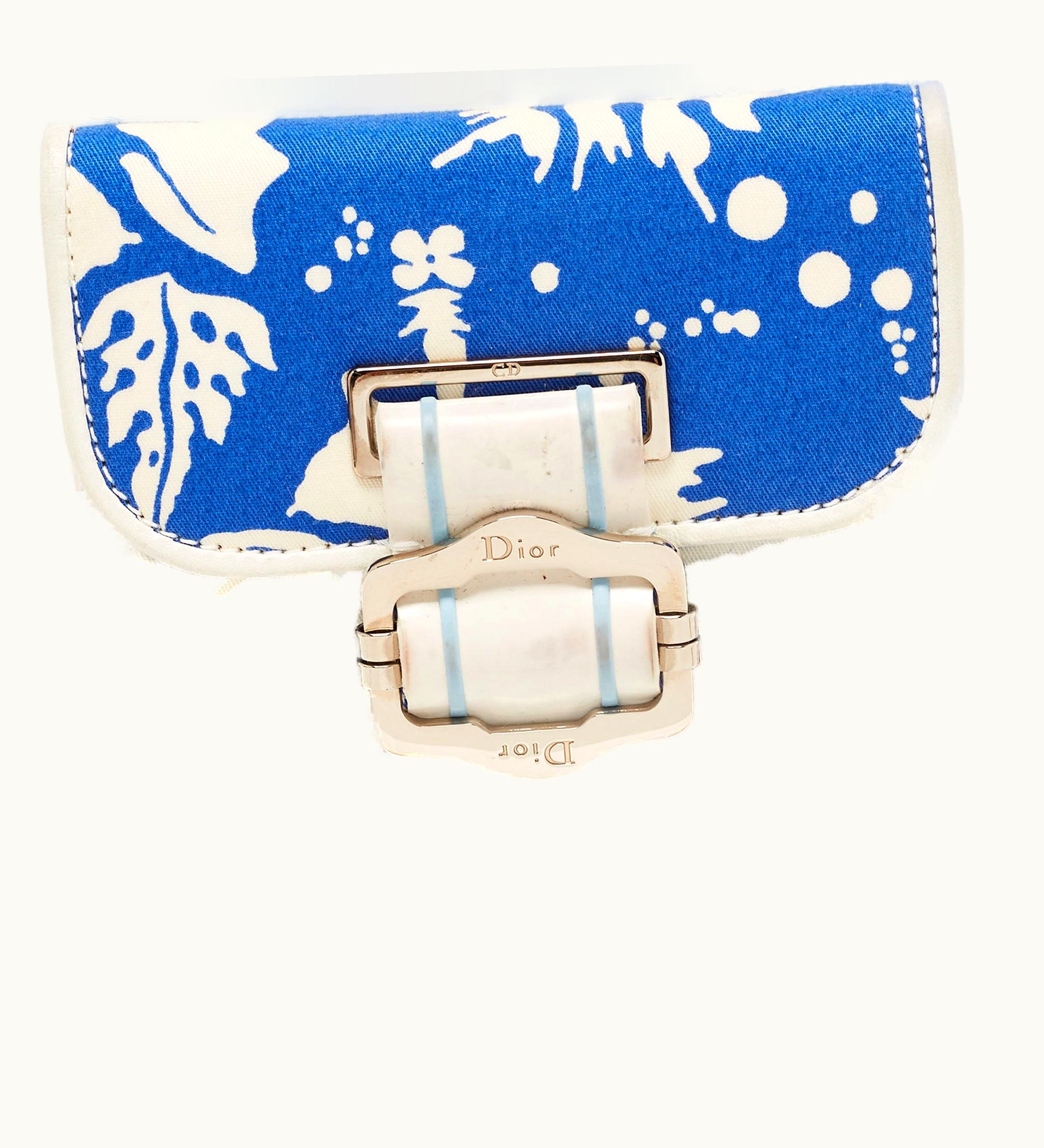 Dior Dior White/Blue Printed Fabric Trifold Wallet
