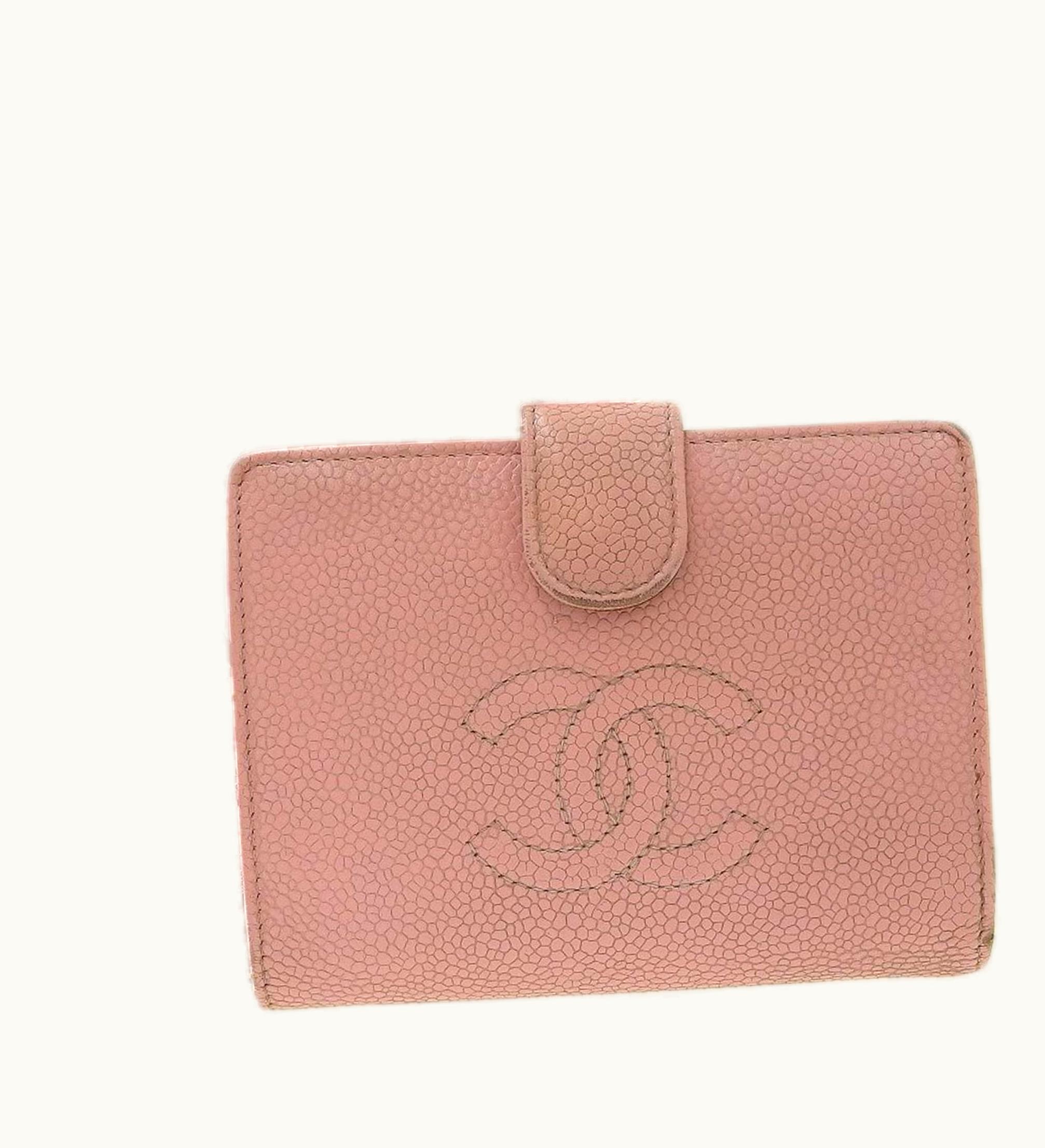 Chanel Chanel Fold Wallet With Gama Mouth Caviar Skin Pink A13497 Seal 8 Series Coco Mark Logo
