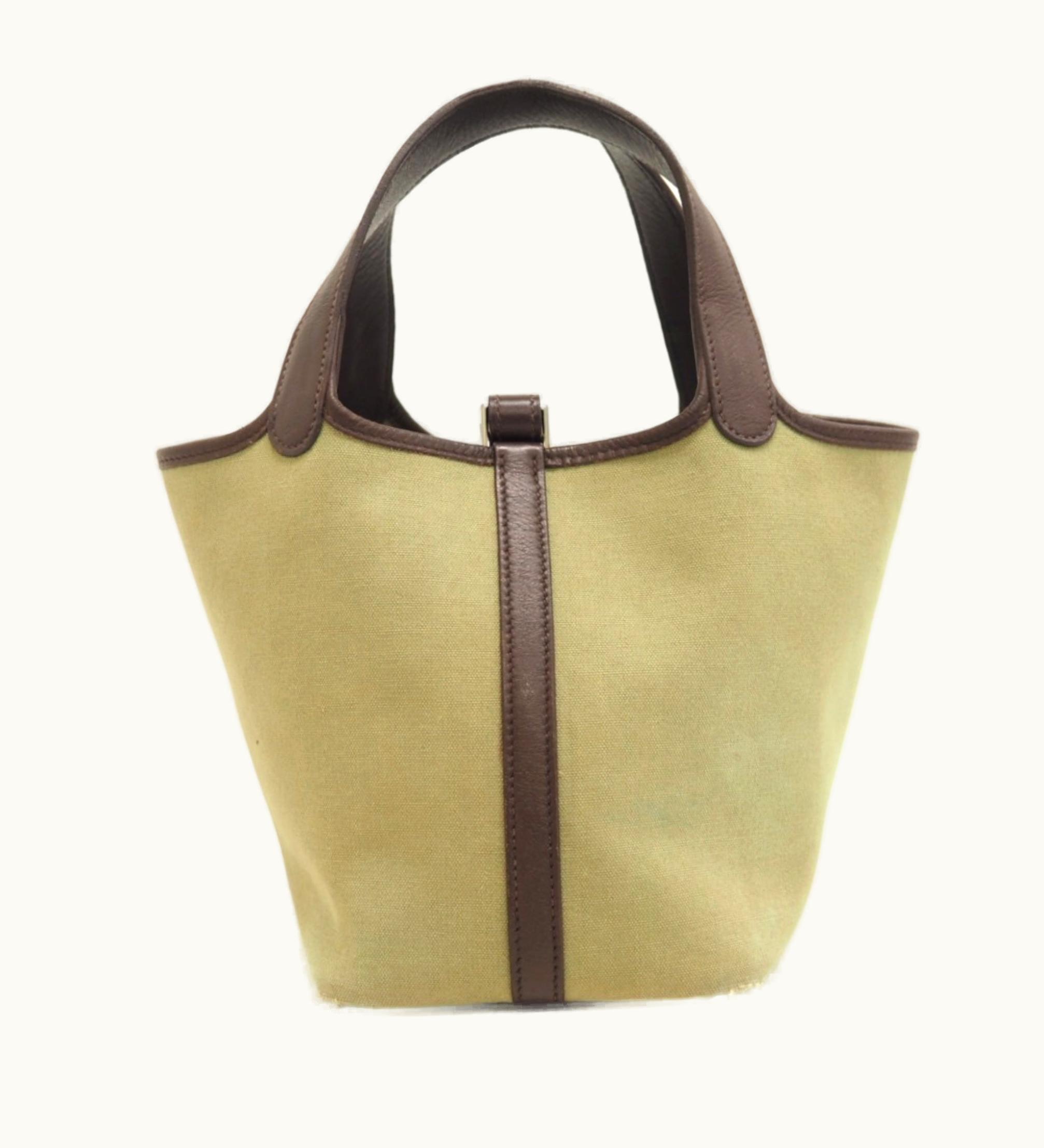 Hermès Hermès Picotin PM Toile Ash X Leather Handbag Green