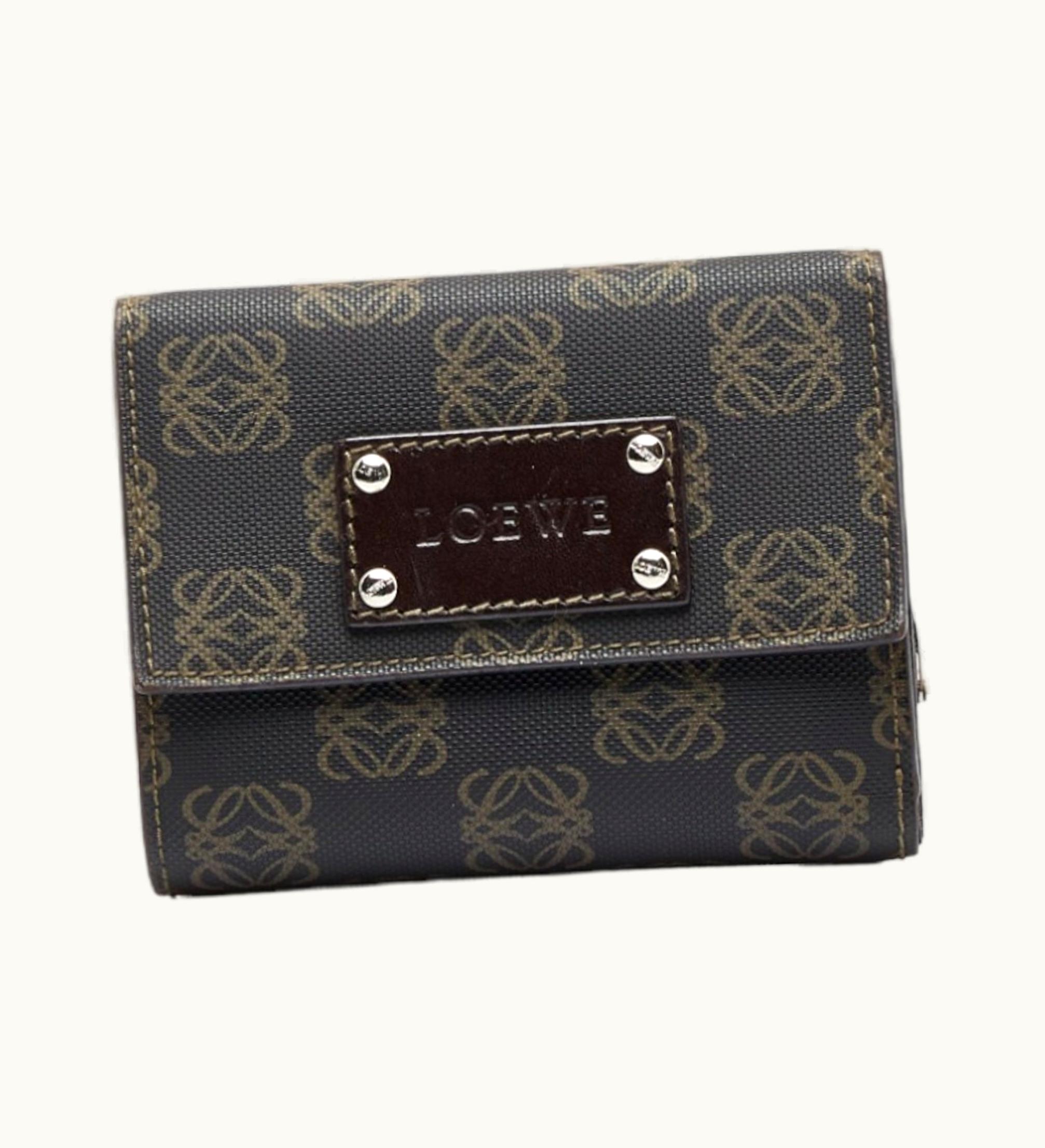 Loewe Loewe Anagram Trifold Wallet Brown Black Pvc Leather Women's