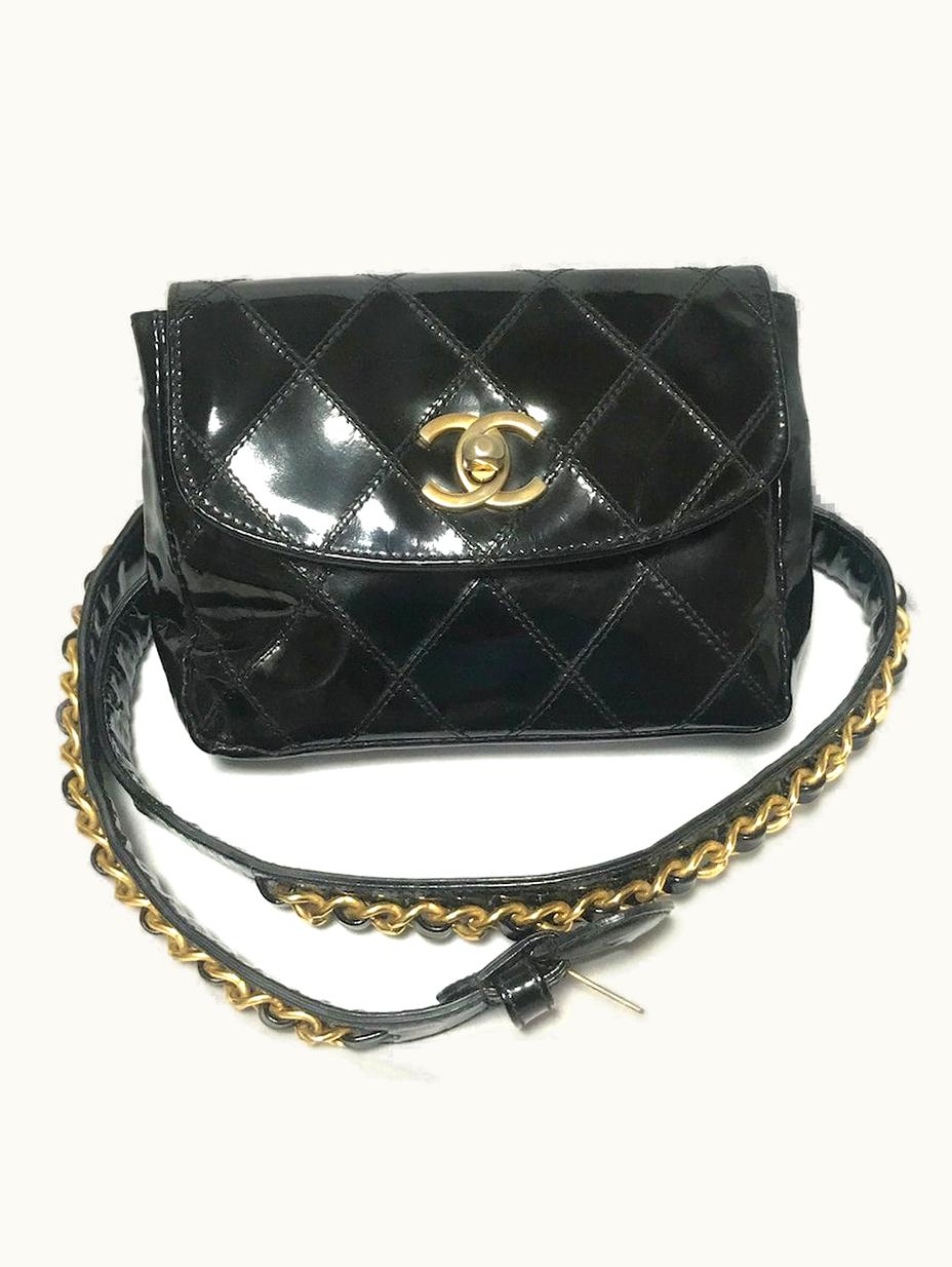 Chanel Chanel Vintage Black Patent Enamel Leather Belt Bag