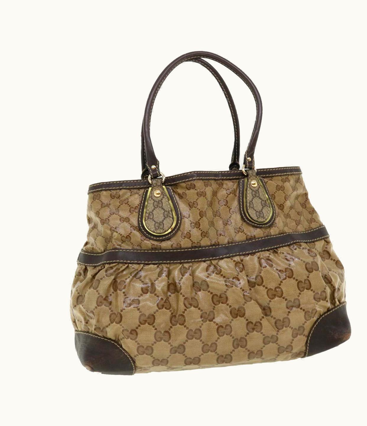 Gucci Gucci GG Canvas Tote Bag Coated Canvas Beige Dark Brown
