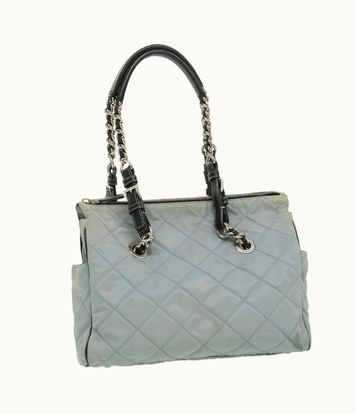 Prada Prada Chain Shoulder Bag Nylon Light Blue
