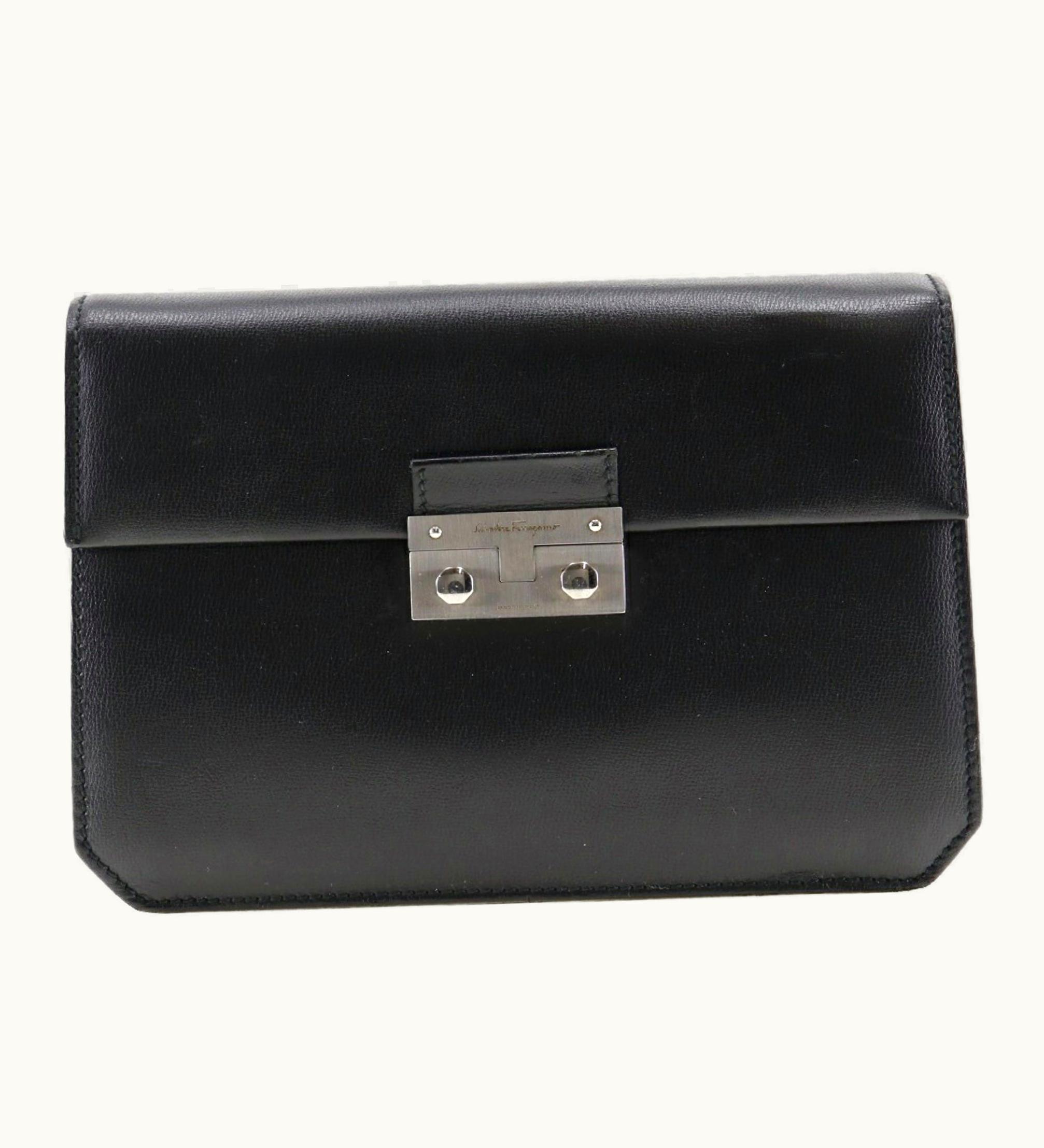 Salvatore Ferragamo Salvatore Ferragamo Clutch Bag Second 24 0545 Leather Made In Italy Black Flap Unisex