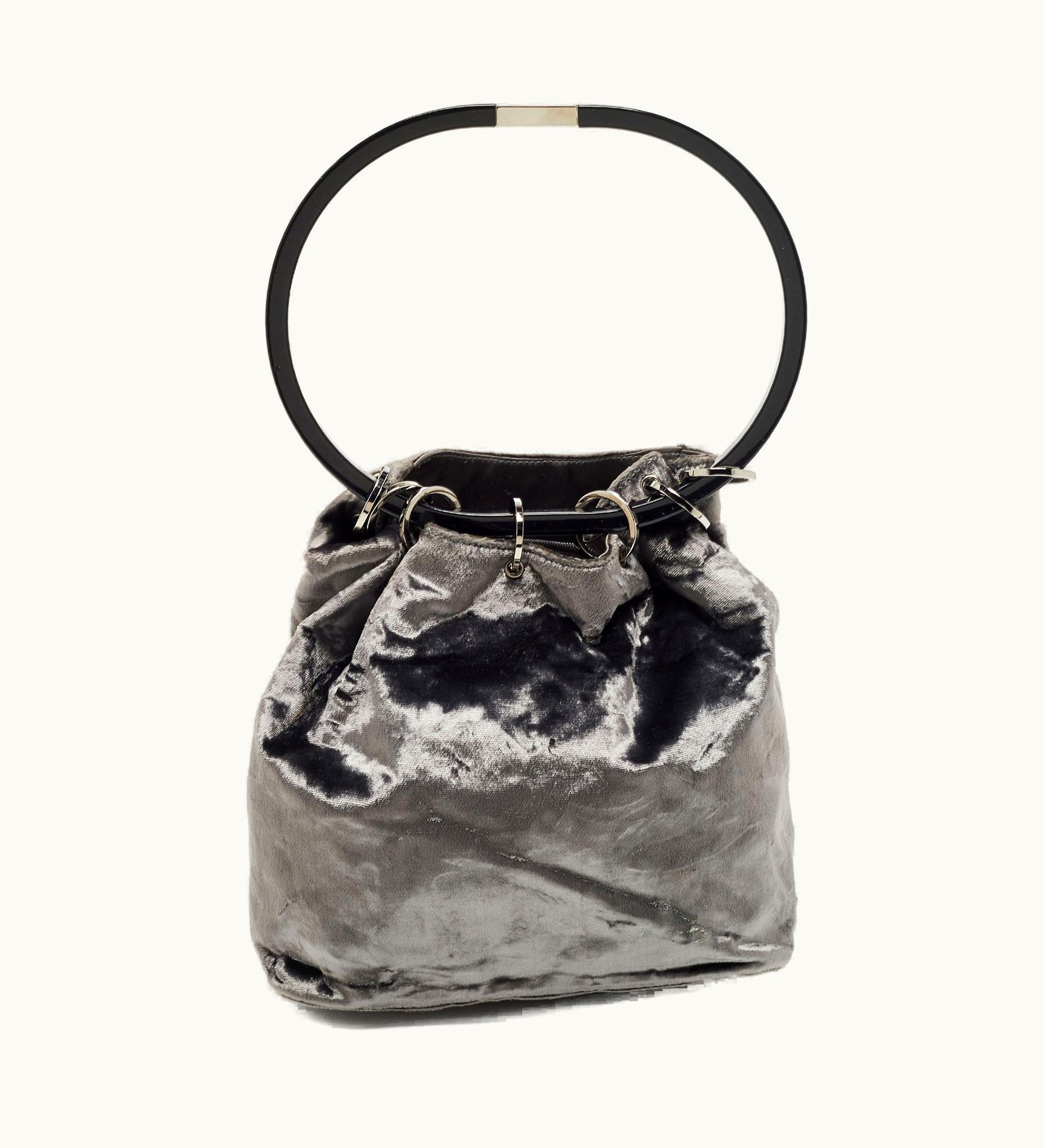 Gucci Gucci Grey Velvet Ring Loop Handle Bucket Bag
