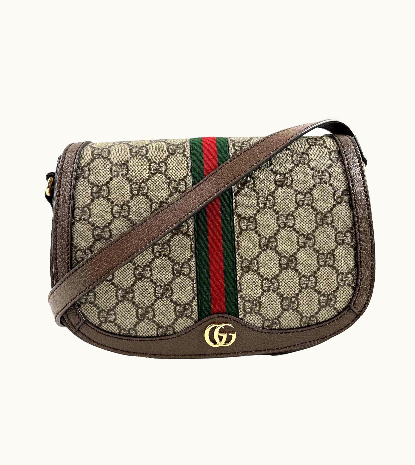 Gucci Gucci GG Supreme Monogram Web Small Ophidia Flap Messenger Brown Crossbody Bag