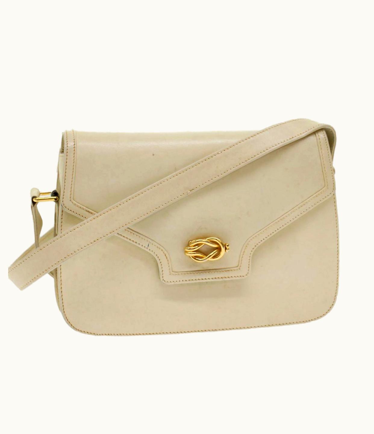 Gucci Gucci Turn Lock Shoulder Bag Leather White 001.406.0587