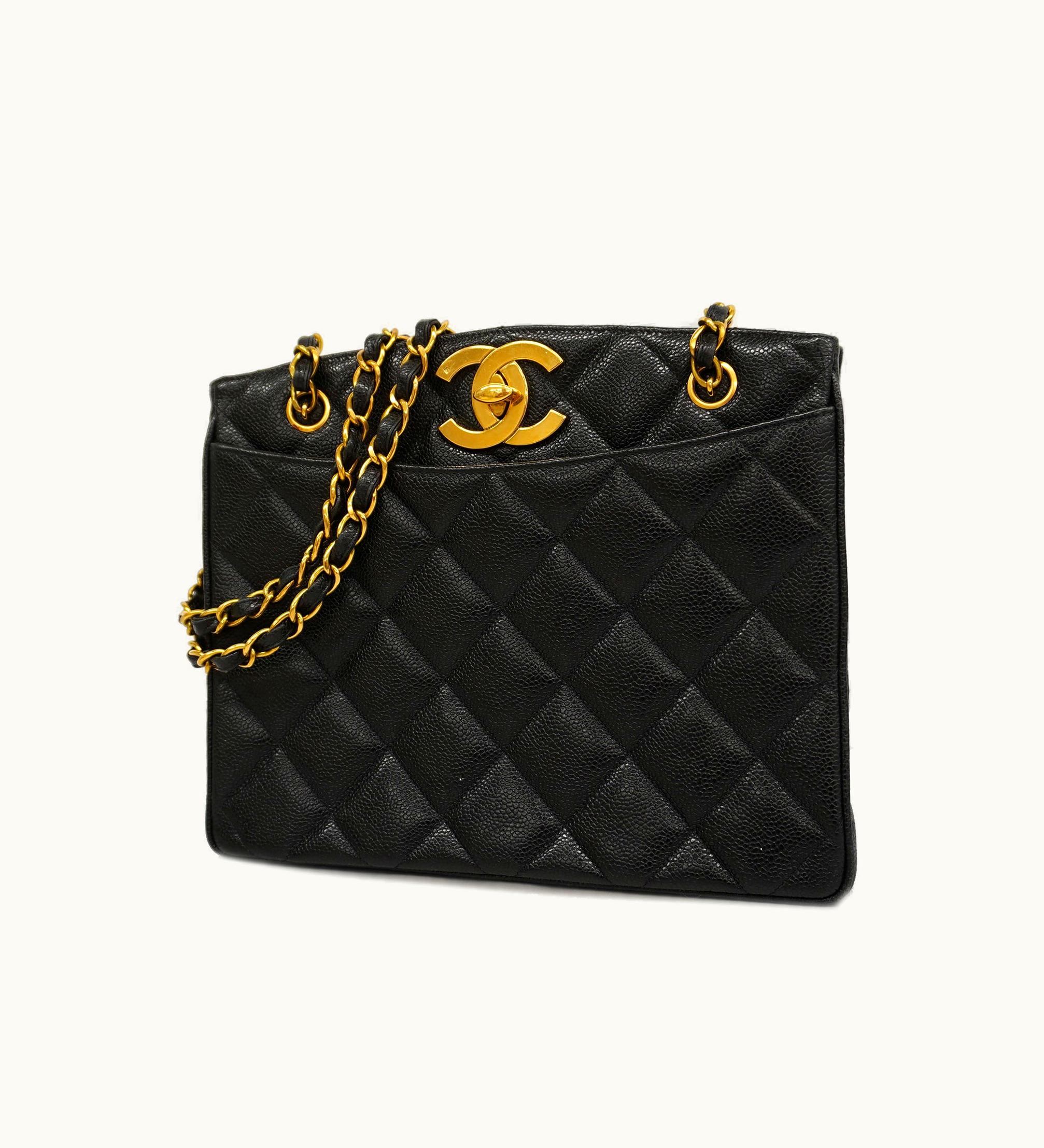 Chanel Chanel Matelasse Chain Shoulder Bag Women's Caviar Leather Black Gold