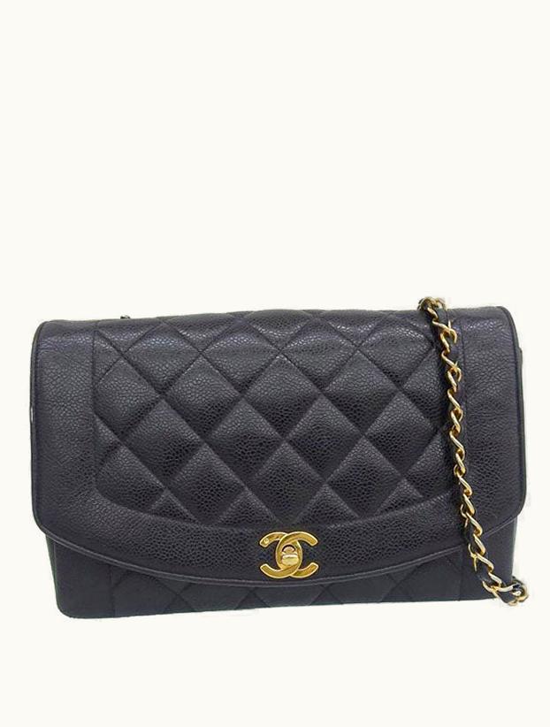 Chanel Chanel Around 1992 Made Caviar Skin Diana Flap Chain Bag 25Cm Black
