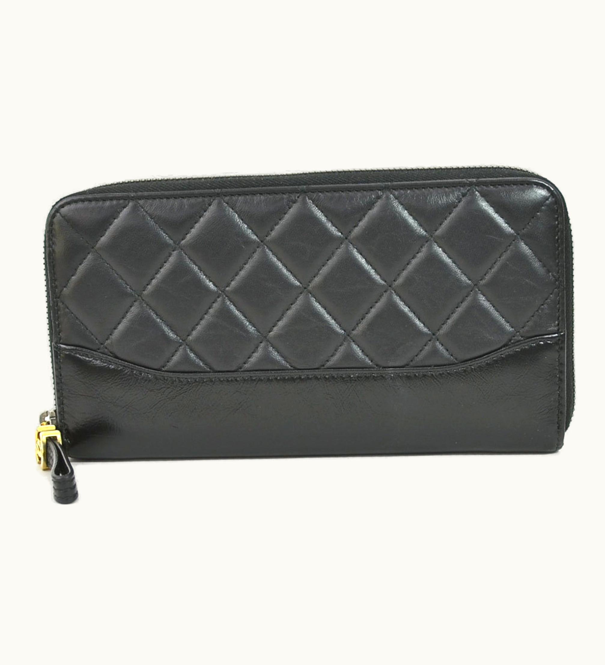 Chanel Chanel Round Zipper Long Wallet Leather Black Women's A84388 99553A
