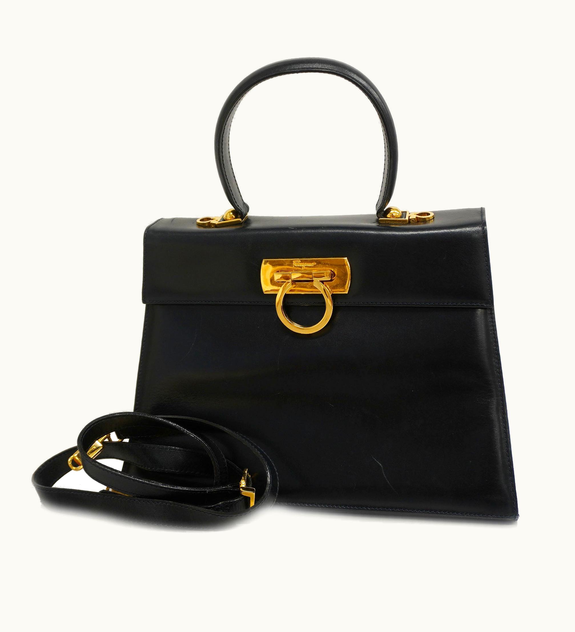 Salvatore Ferragamo Salvatore Ferragamo Auth Gancini 2 Way Bag Women's Leather Handbag Navy