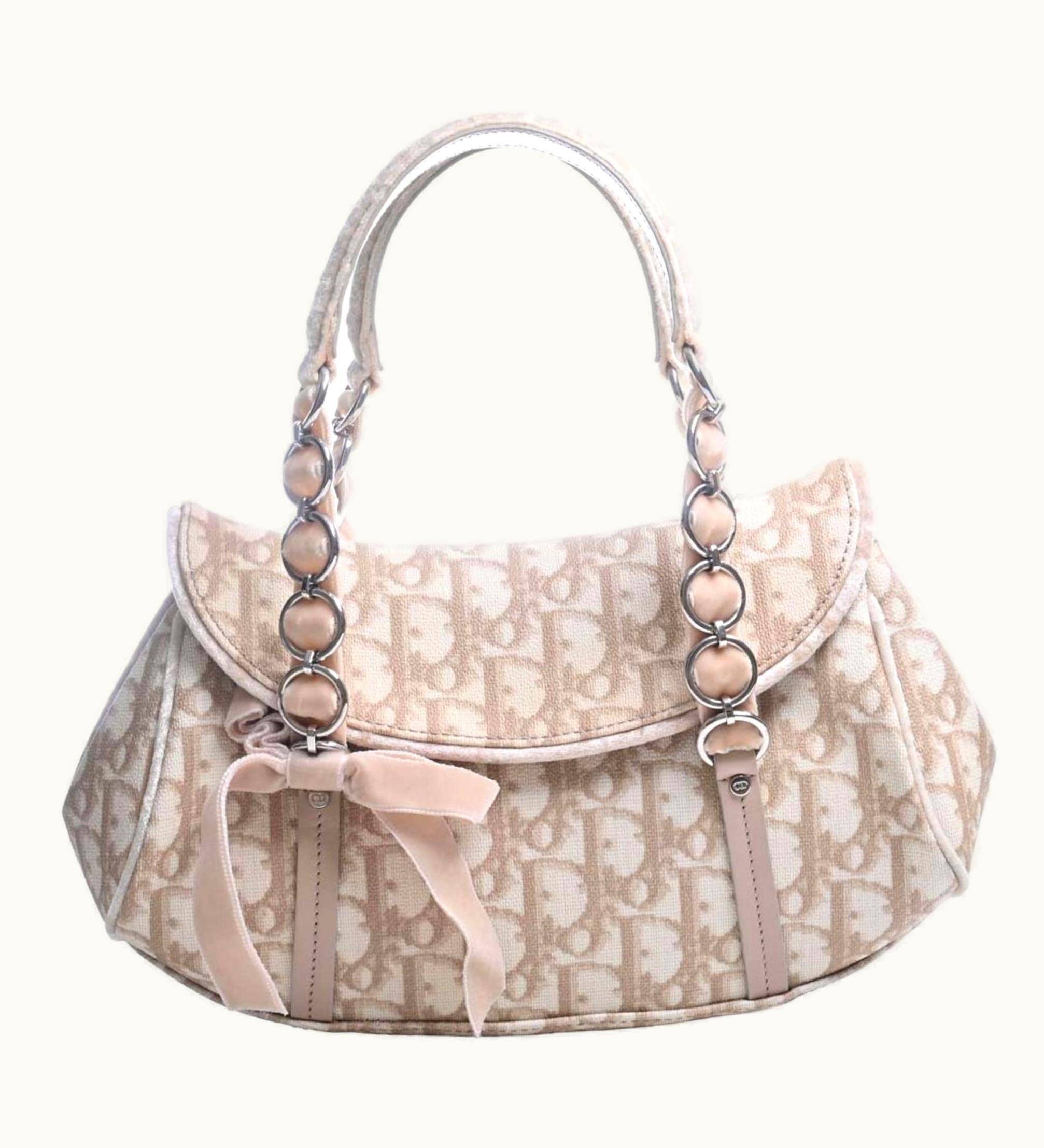 Dior Dior Christian Dior Romantic Trotter Leather Handbag Beige Ladies