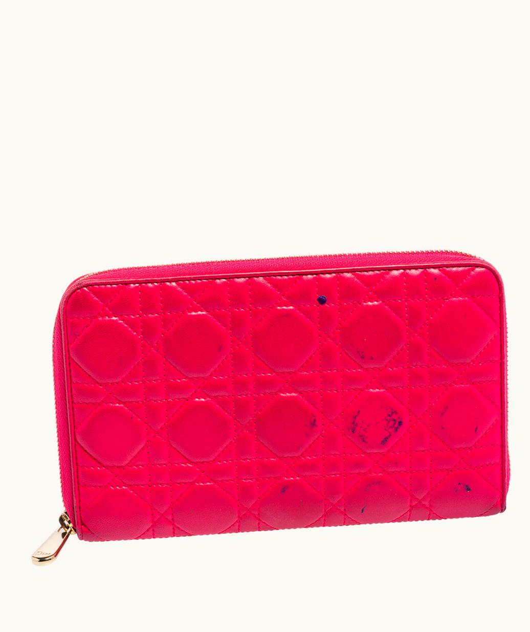 Dior Dior Pink Cannage Leather Zip Around Organizer Wallet