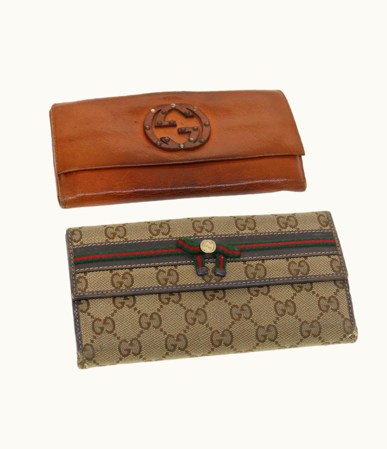 Gucci Gucci GG Canvas Web Sherry Line Long Wallet 2Set Beige Brown Red