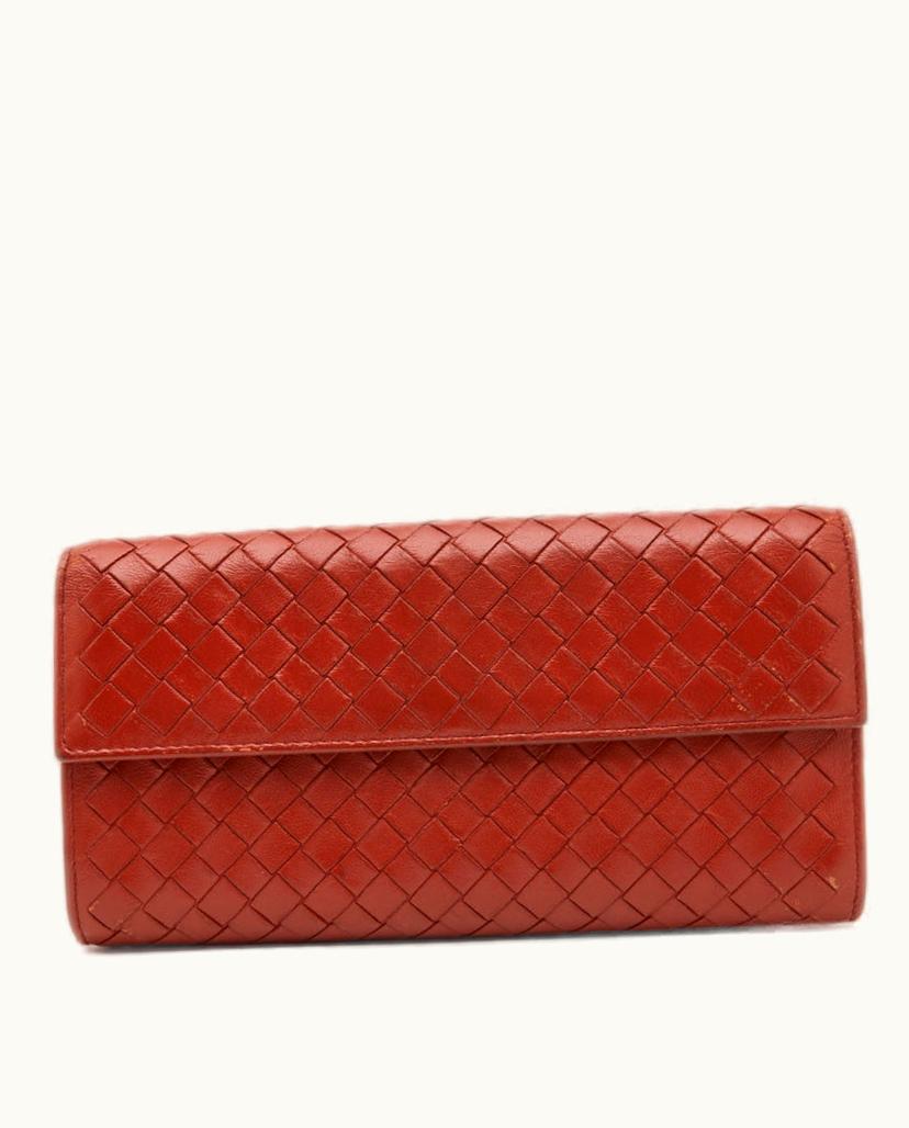 Bottega Veneta Bottega Veneta Rust Intrecciato Leather Flap Continental Wallet