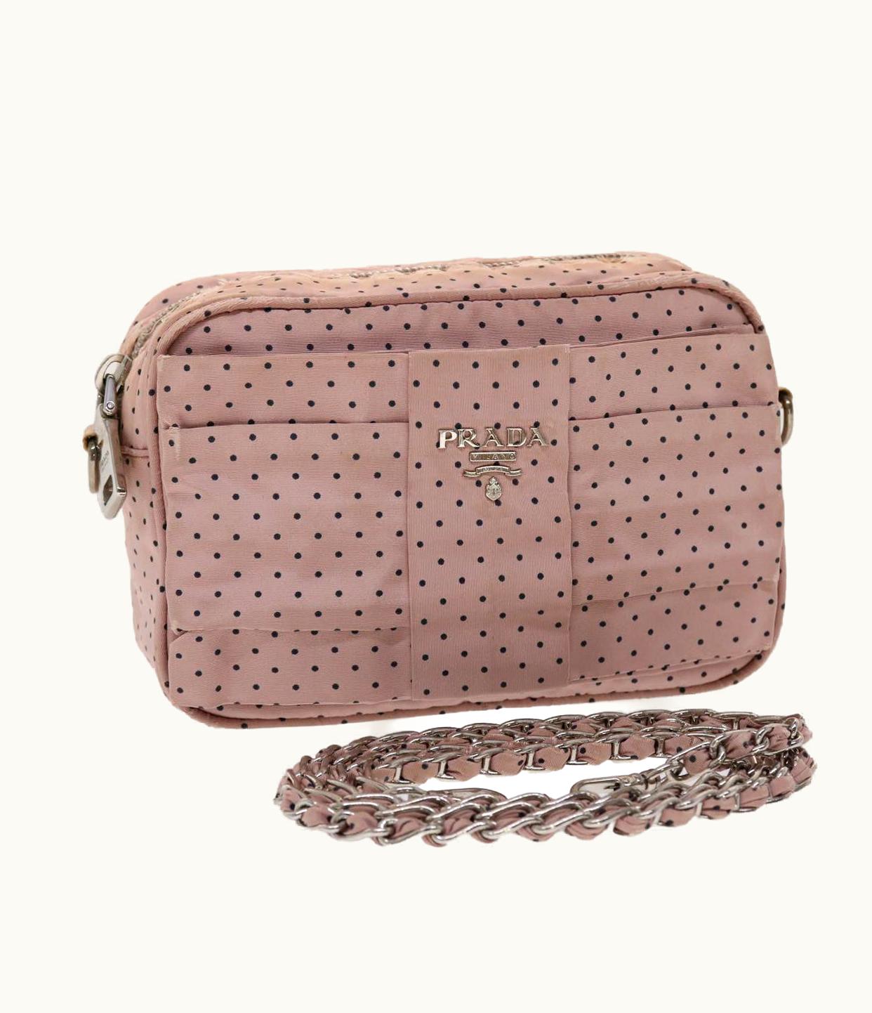 Prada Prada Dot Chain Shoulder Bag Nylon Pink Black