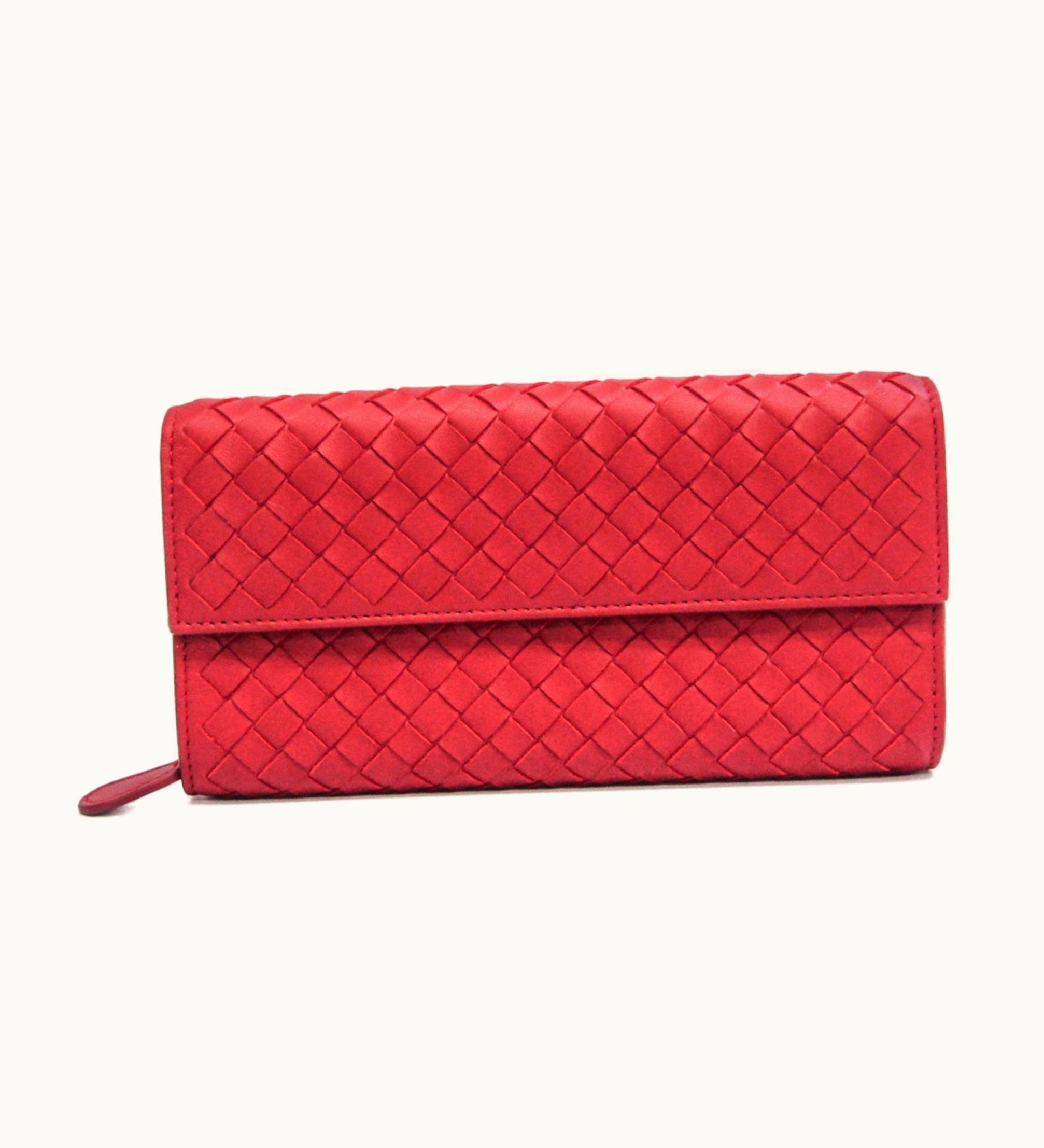 Bottega Veneta Bottega Veneta Intrecciato Men, Women Leather Long Wallet [Bi-Fold] Red Color