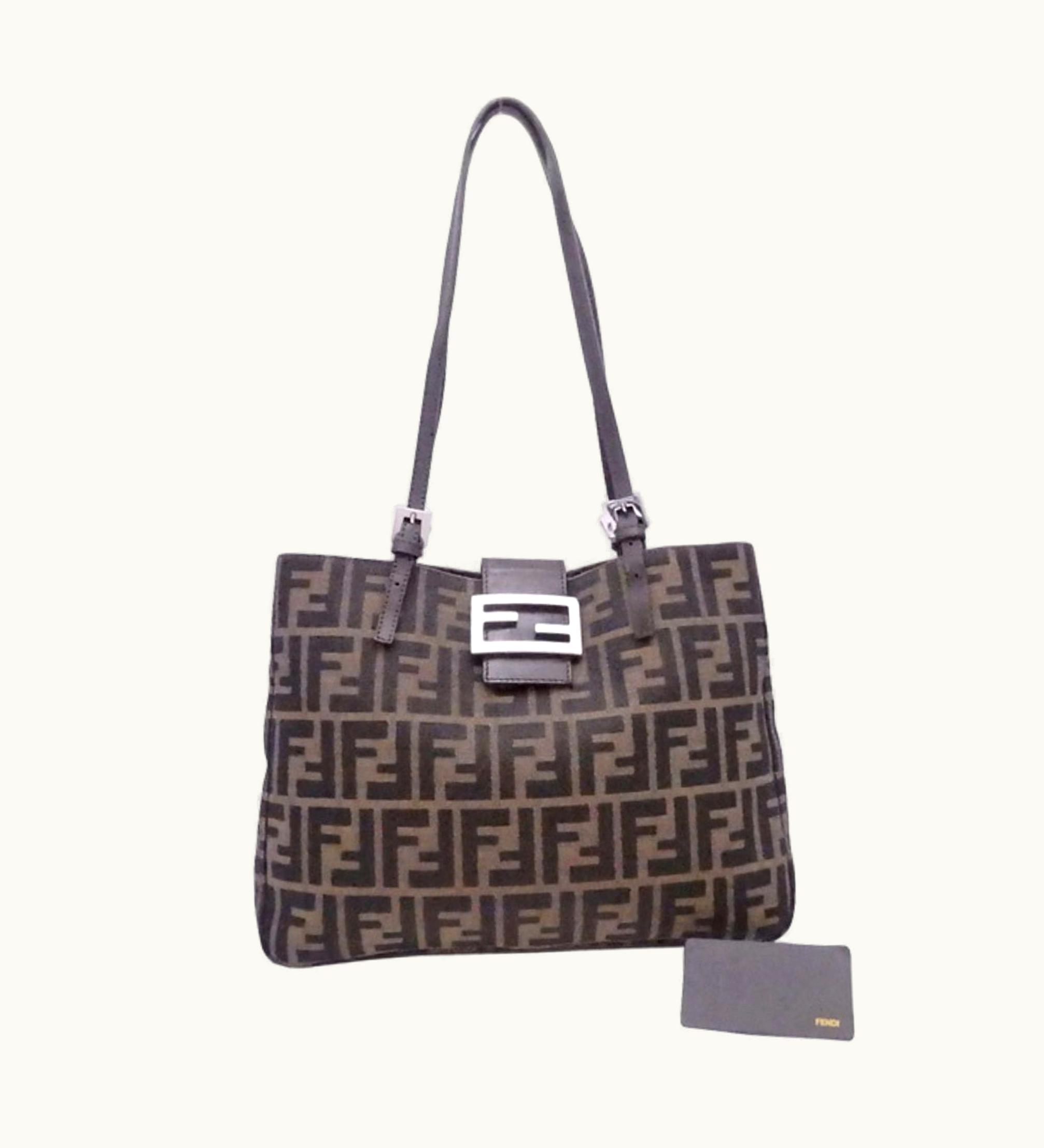 Fendi Fendi Shoulder Bag Zucca Brown Canvas X Leather Silver Hardware Ladies