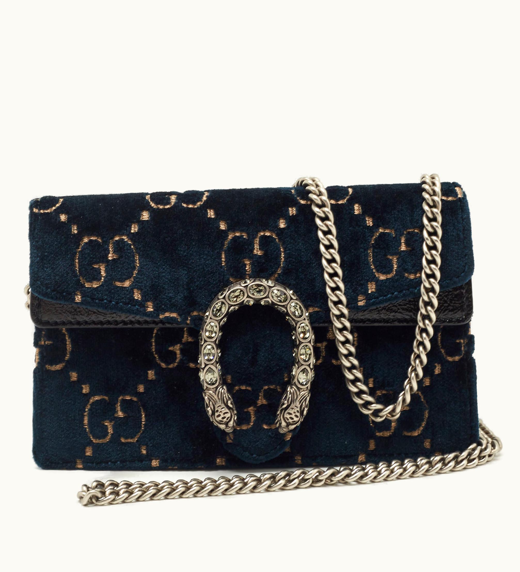 Gucci Gucci Dark Green GG Velvet Super Mini Dionysus Shoulder Bag