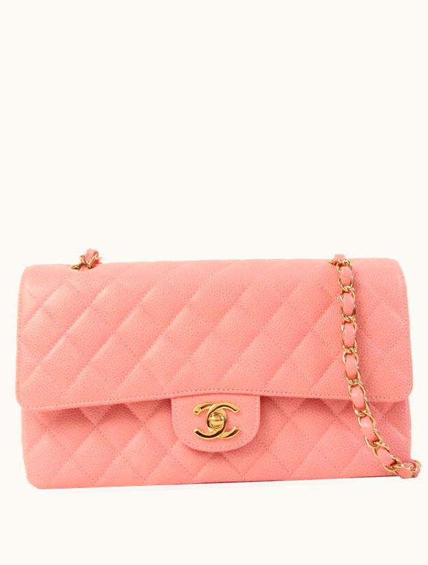 Chanel Chanel Around 2004 Made Caviar Skin Classic Flap Chain Bag 25Cm Pink