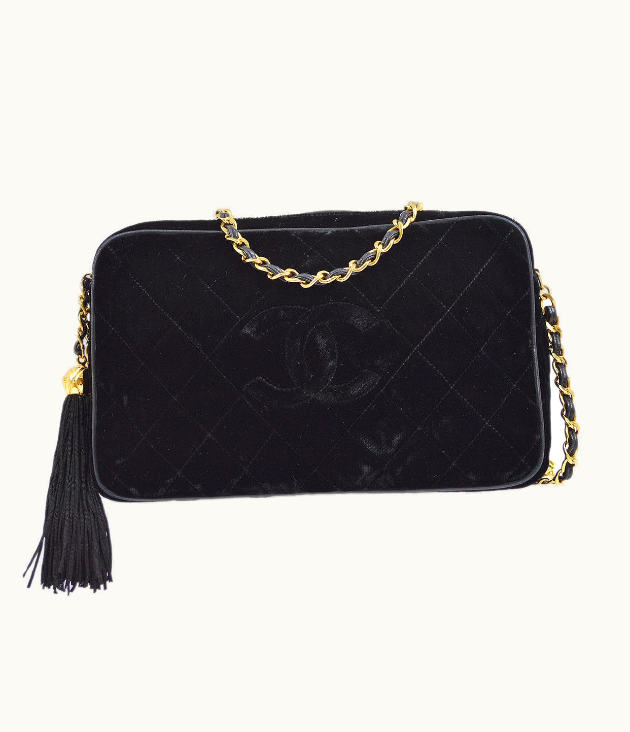 Chanel Chanel 1991-1994 Black Velvet Diamond Camera Bag Small 73716