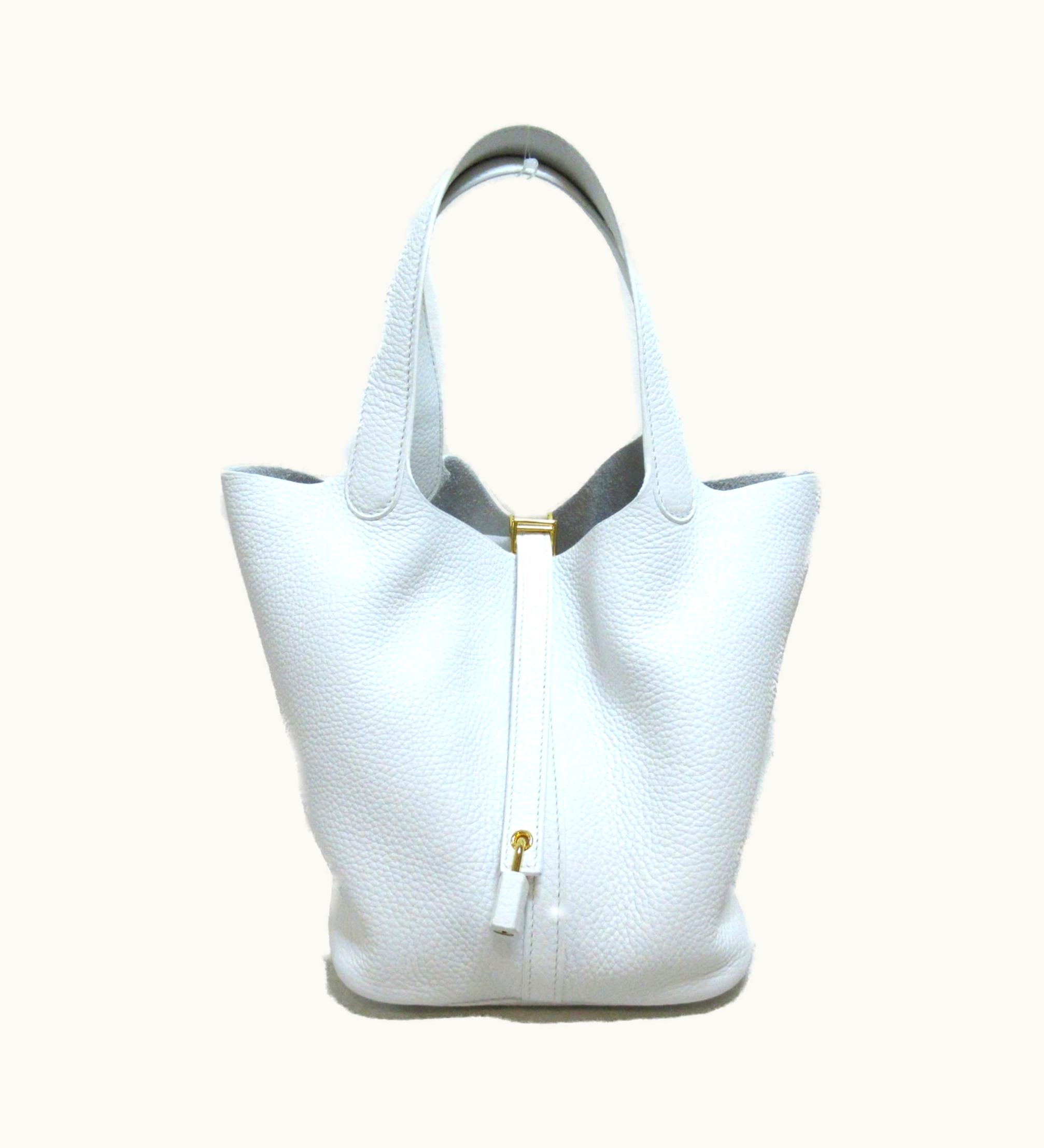 Hermès Hermès Picotin Lock MM Tote Bag White Blanc Taurillon Clemence Leather