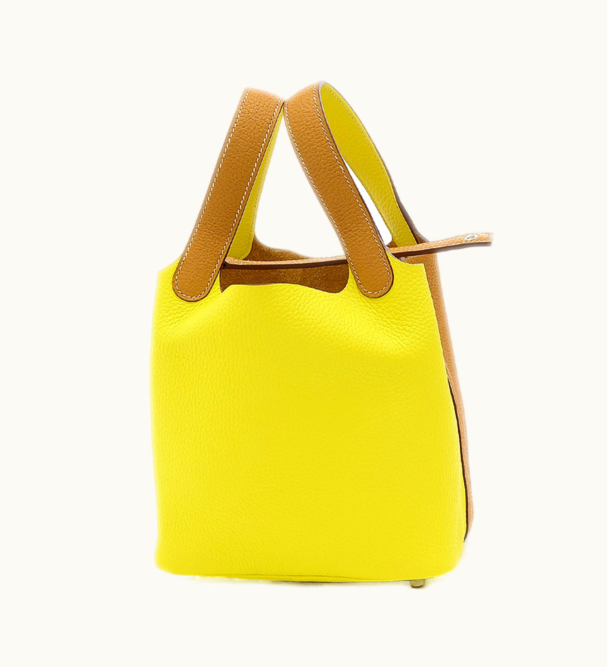 Hermès Hermès Picotin Lock PM 18 Kazak Taurillon Sesame/Lime Handbag Silver Hardware Y Engraved