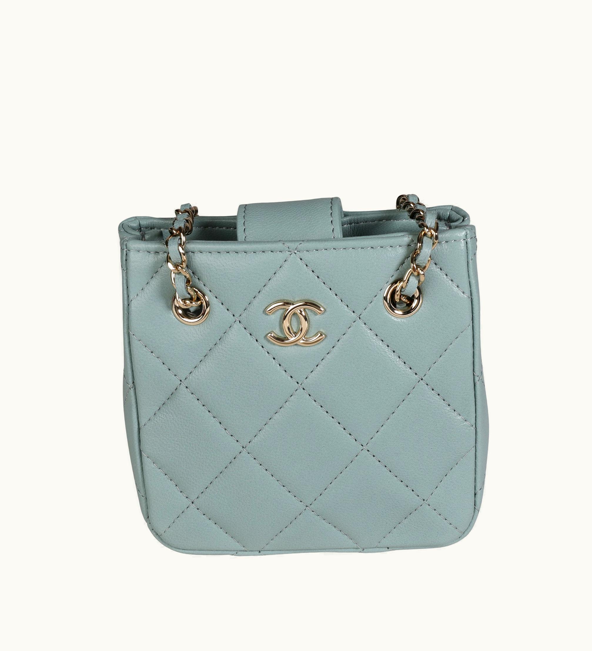 Chanel Chanel Tiny Shopping Bag Crossbody Green Lambskin Mini Bag