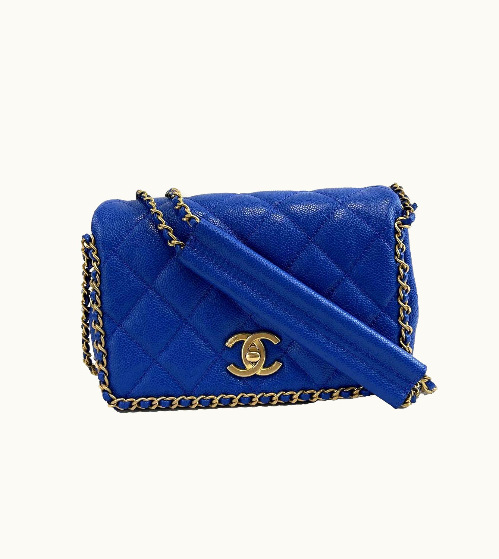 Chanel Chanel Mini Chain Around Multi Chain Full Flap Bag Quilted Caviar 22B Blue