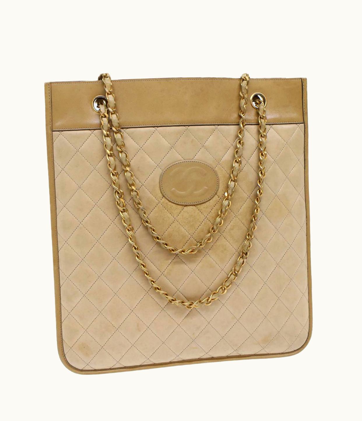 Chanel Chanel Chain Shoulder Bag Lamb Skin Beige