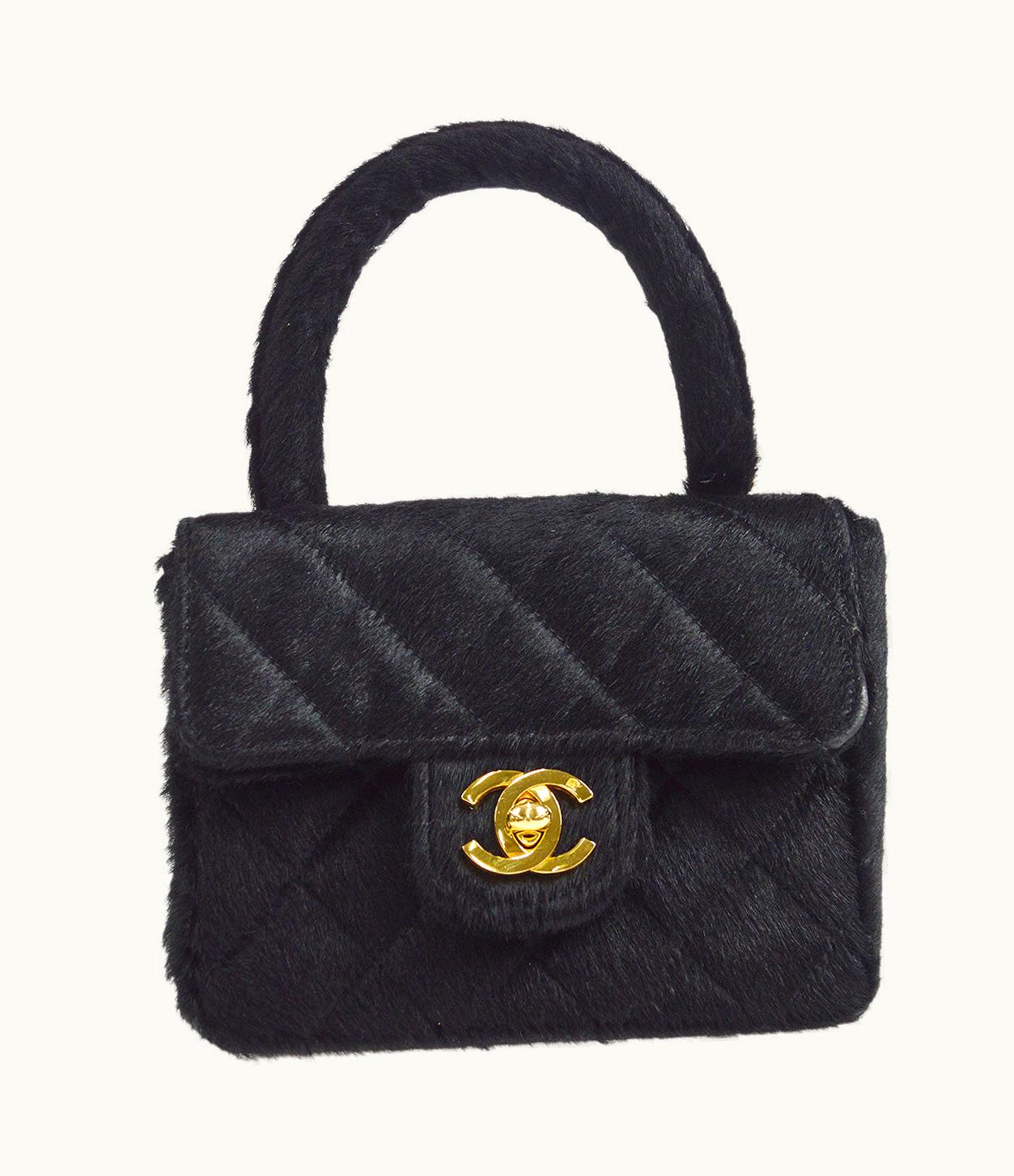 Chanel Chanel * 1991-1994 Classic Flap Handbag Micro Black Pony Hair 57754