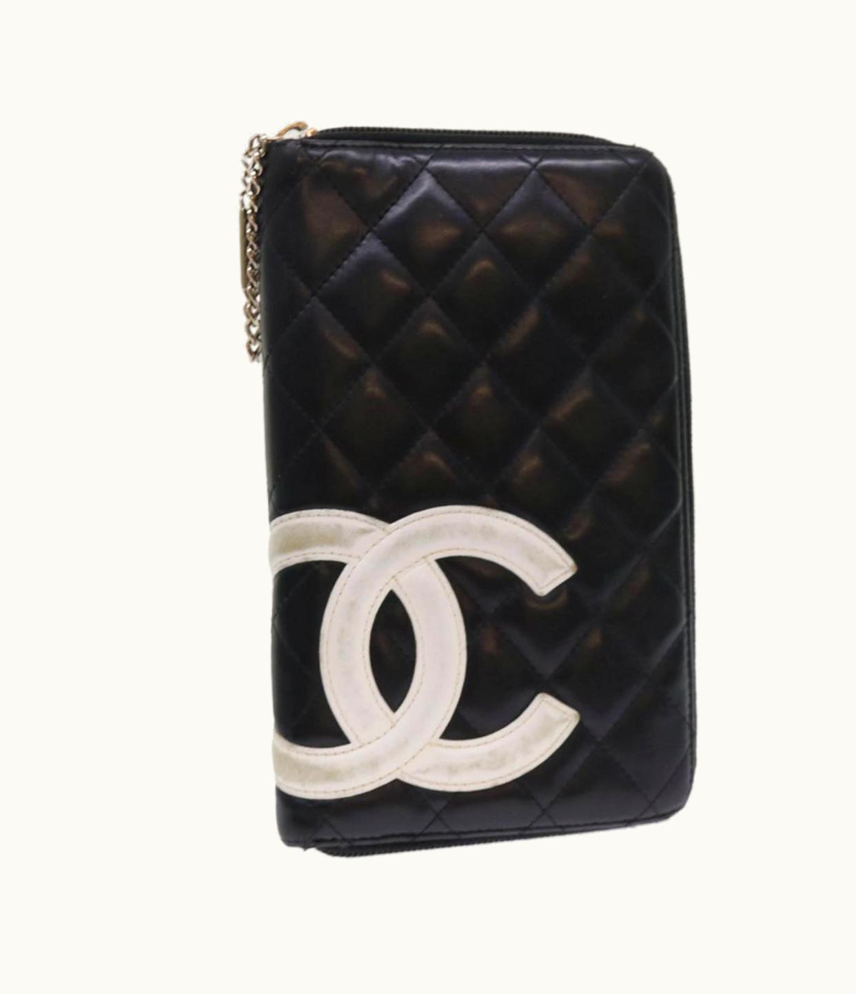 Chanel Chanel Cambon Line Long Wallet Lamb Skin Black CC