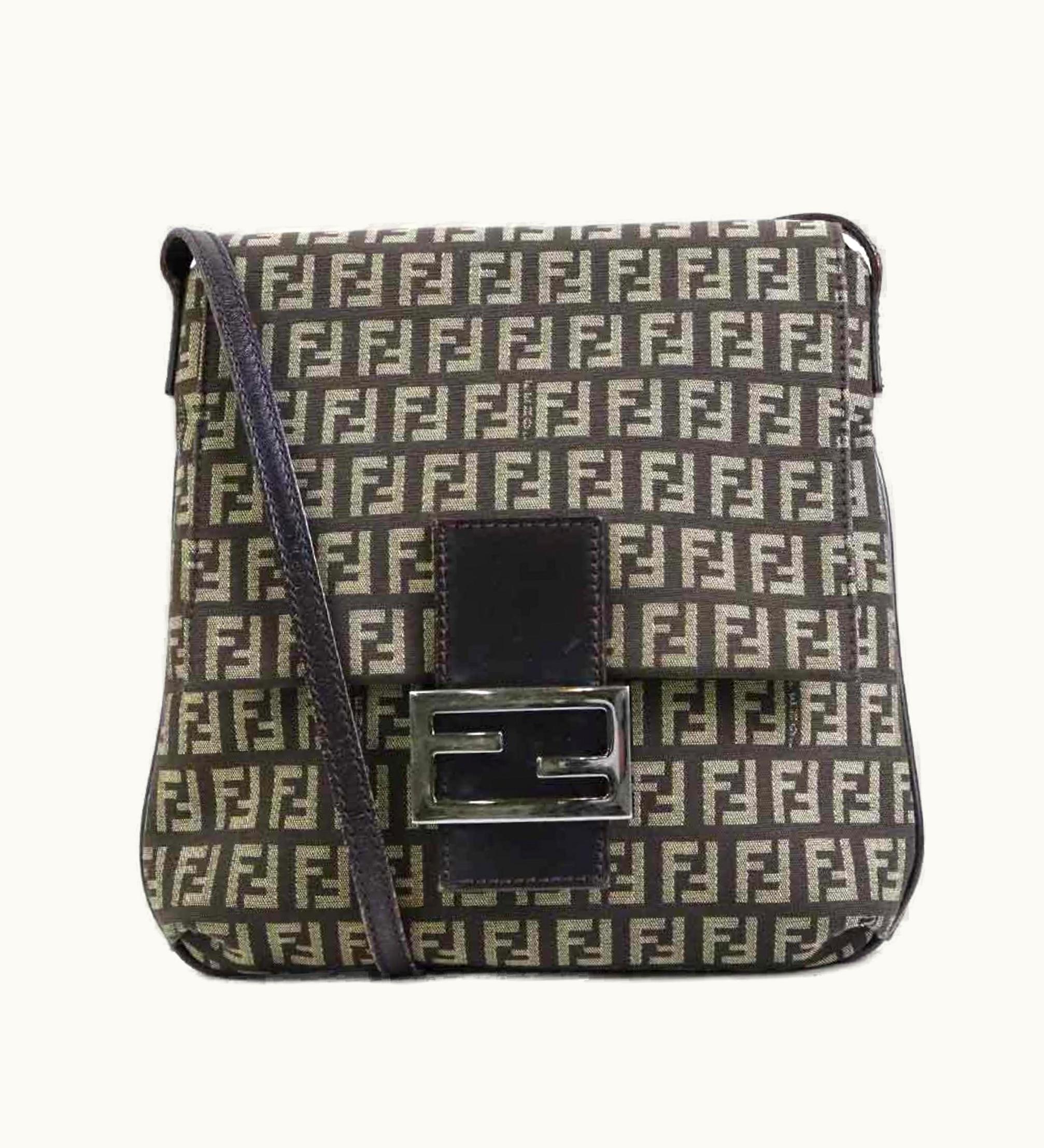 Fendi Fendi Crossbody Shoulder Bag Zucchino Canvas/Leather Brown Silver Ladies