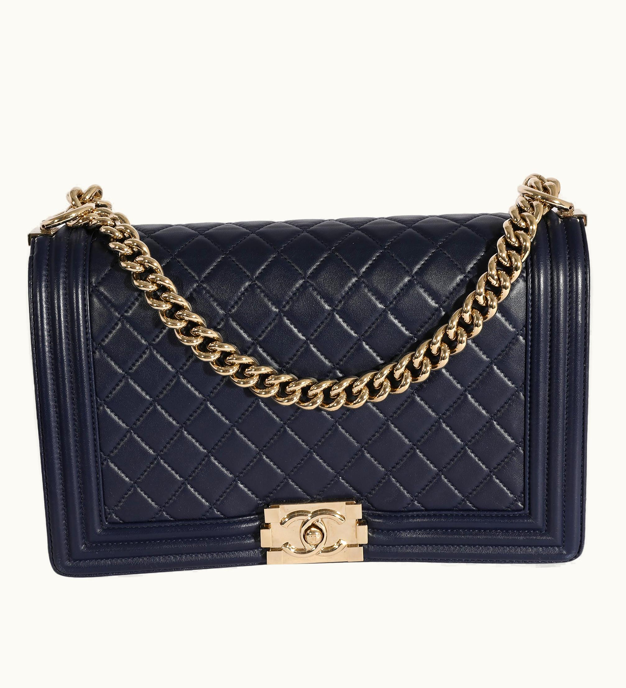 Chanel Chanel Boy Large Quilted Lambskin Crossbody Bag Navy Blue